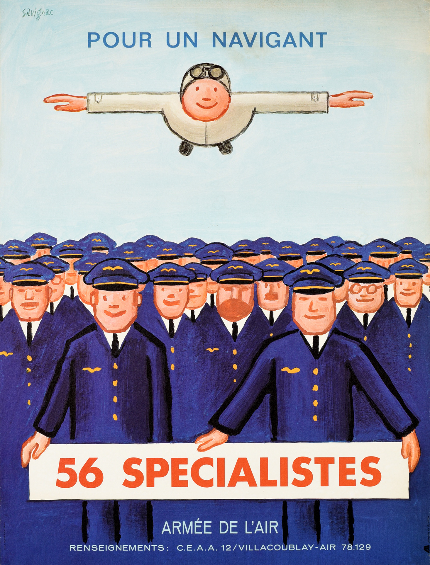 Propaganda Poster Pilot Aircrew Air Force France Aviation Savignac