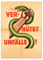 Propaganda Poster Prevent Accidents Snake Health Occupational Safety Verhutet Unfalle