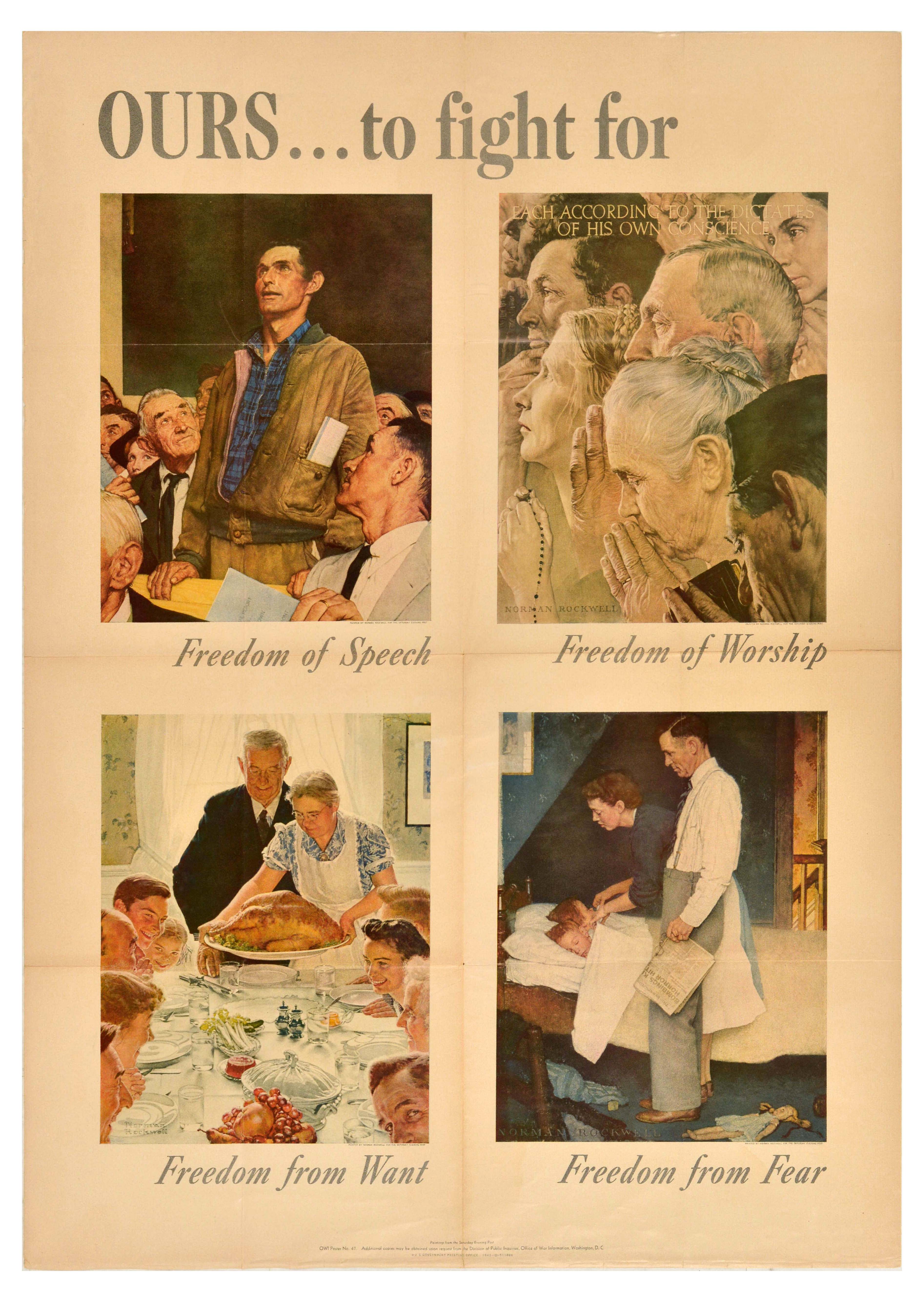 War Poster Ours To Fight For WWII Freedom Norman Rockwell