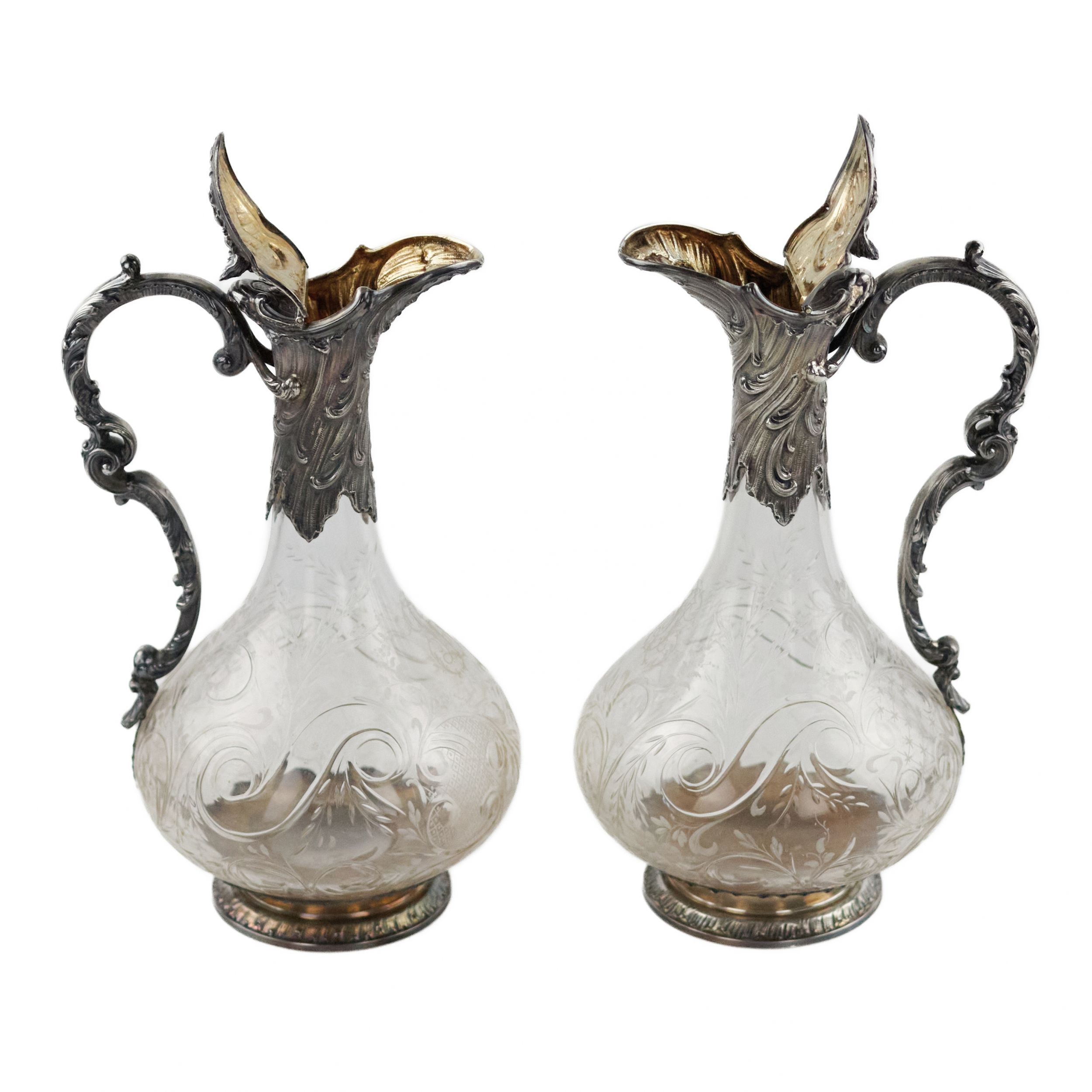 Pair of wine glass jugs in silver, Louis XV style, turn of the 19th-20th centuries. - Image 5 of 8