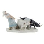 Porcelain composition Shepherdess with goats. Pilz, Otto. Meissen. 1850-1924.