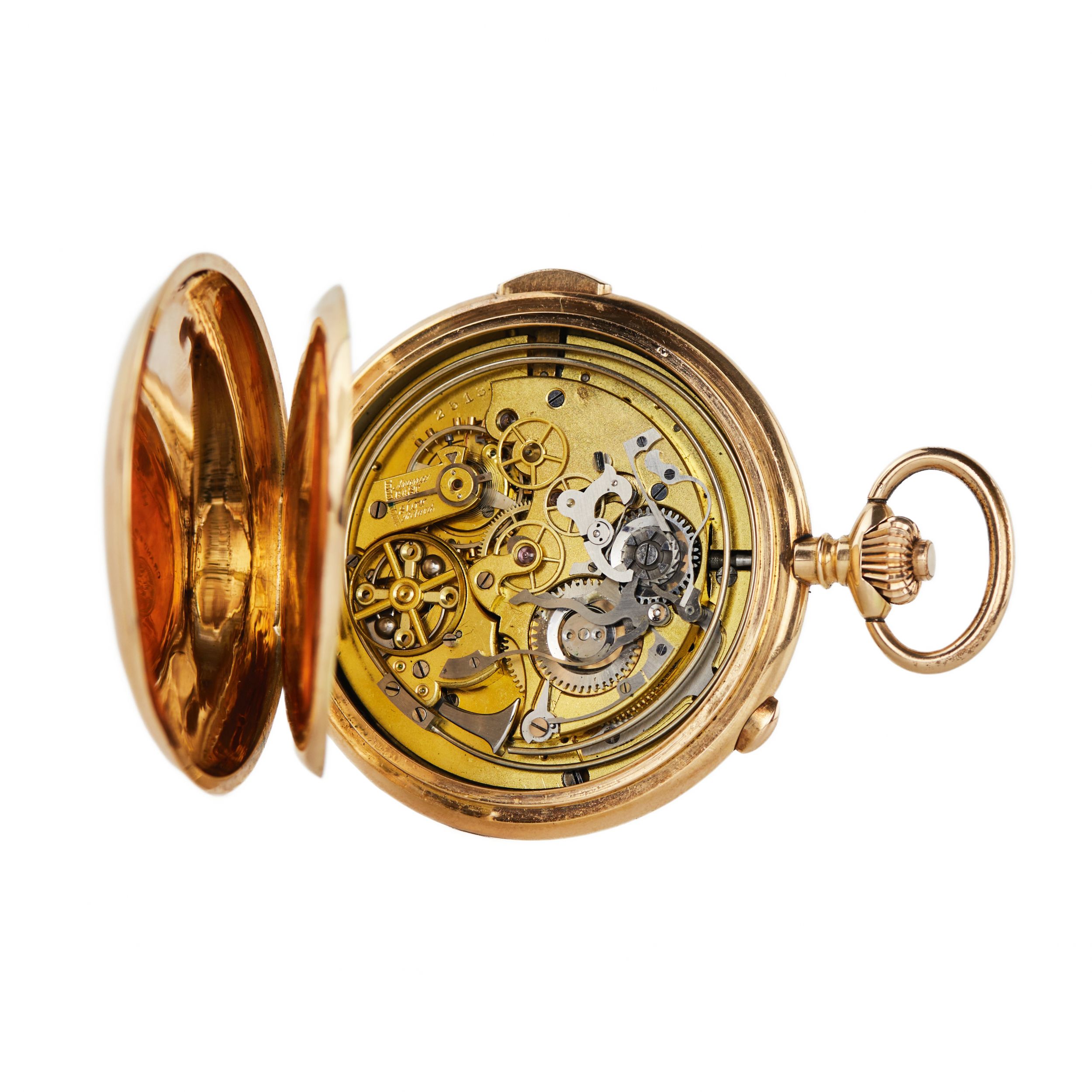 Heures Repetition Quarts Taschenuhr Chronographe 14k Gold Pocket Watch - Image 5 of 11