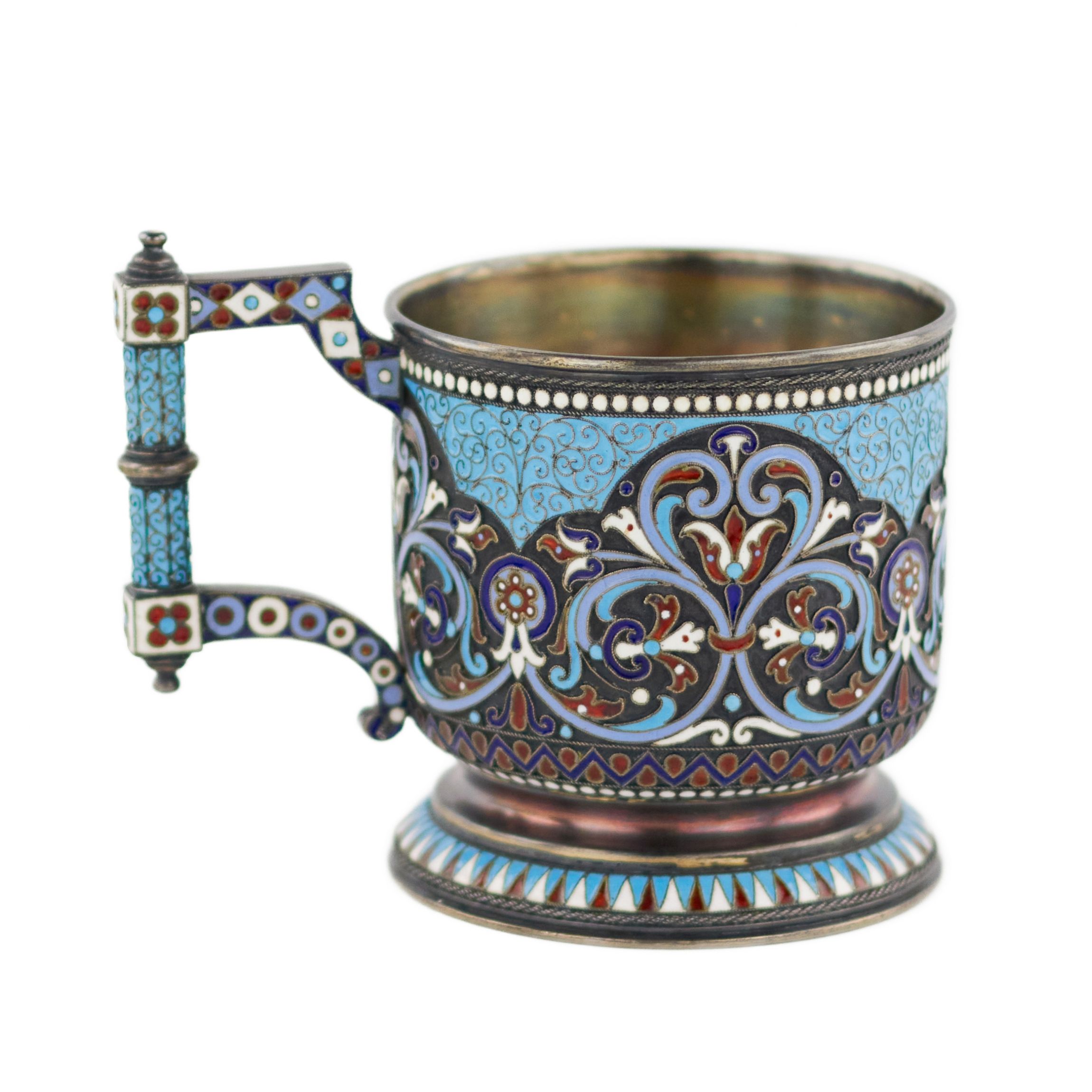 Nikolay ALEXEEV, silver cloisonne enamel glass holder in neo-Russian style. 1895 - Image 4 of 9