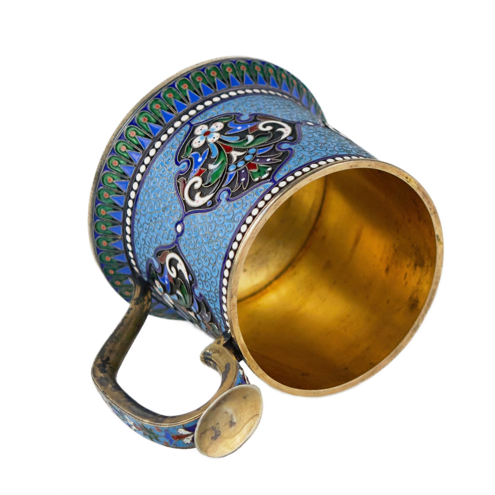 Silver glass holder in neo-Russian style with cloisonne enamel and gilding. Lyubavin. End of the 19 - Image 7 of 9
