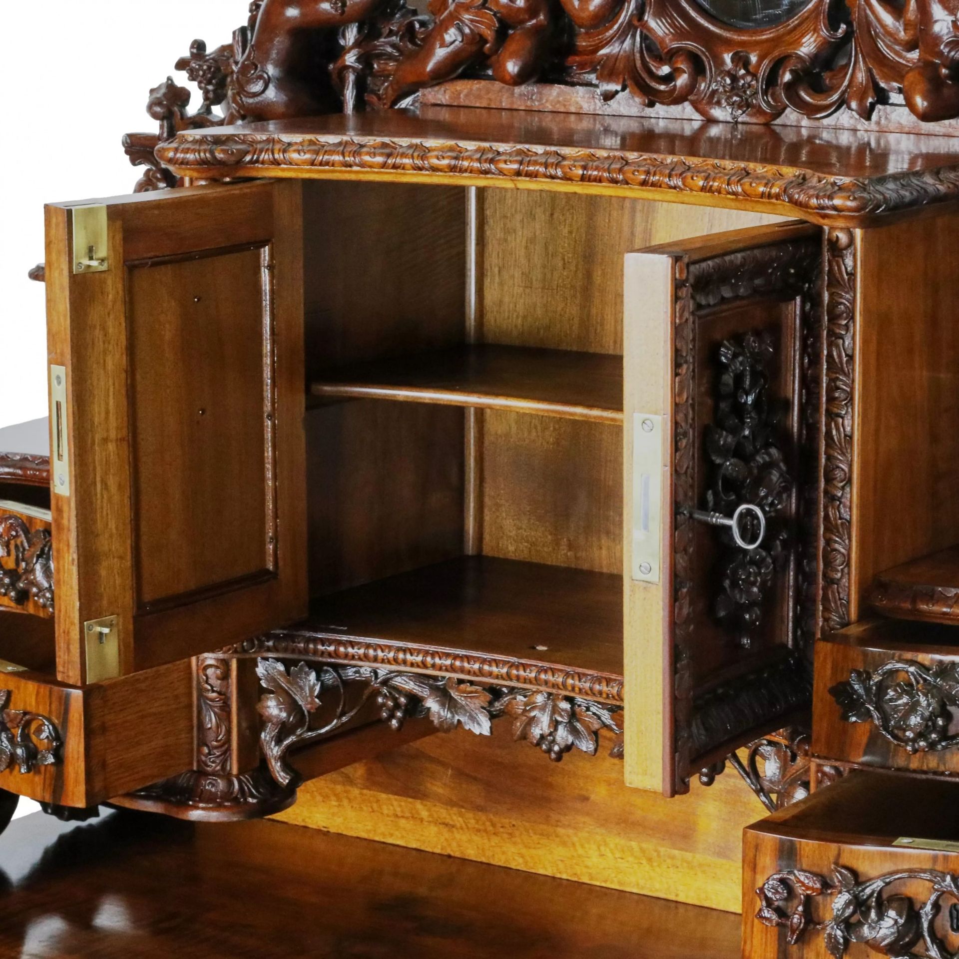 Magnificent carved bureau table in the Baroque neo-Gothic style. France 19th century. - Bild 6 aus 8