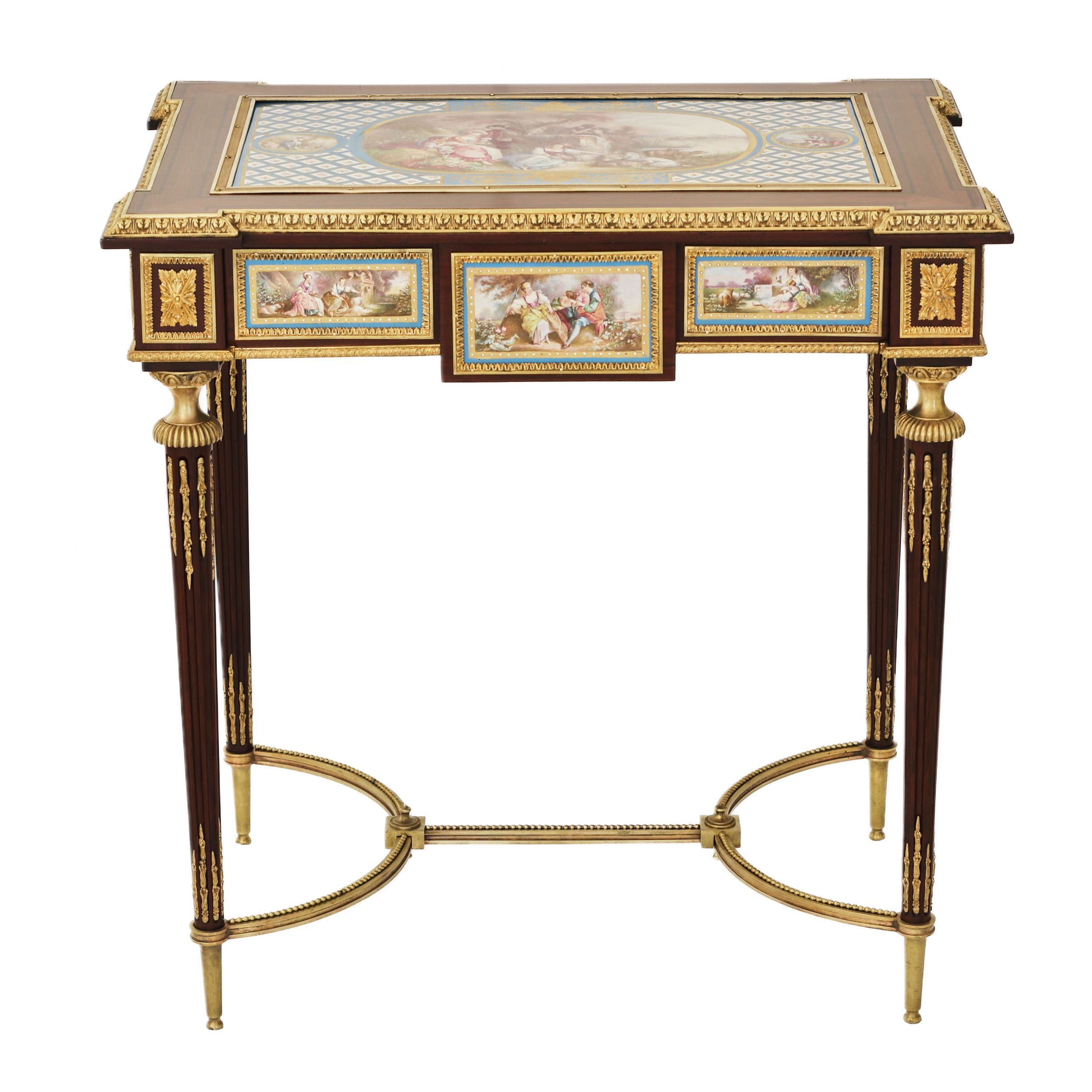 A magnificent ladies table with gilded bronze decor and porcelain panels in the style of Adam Weiswe - Image 2 of 12
