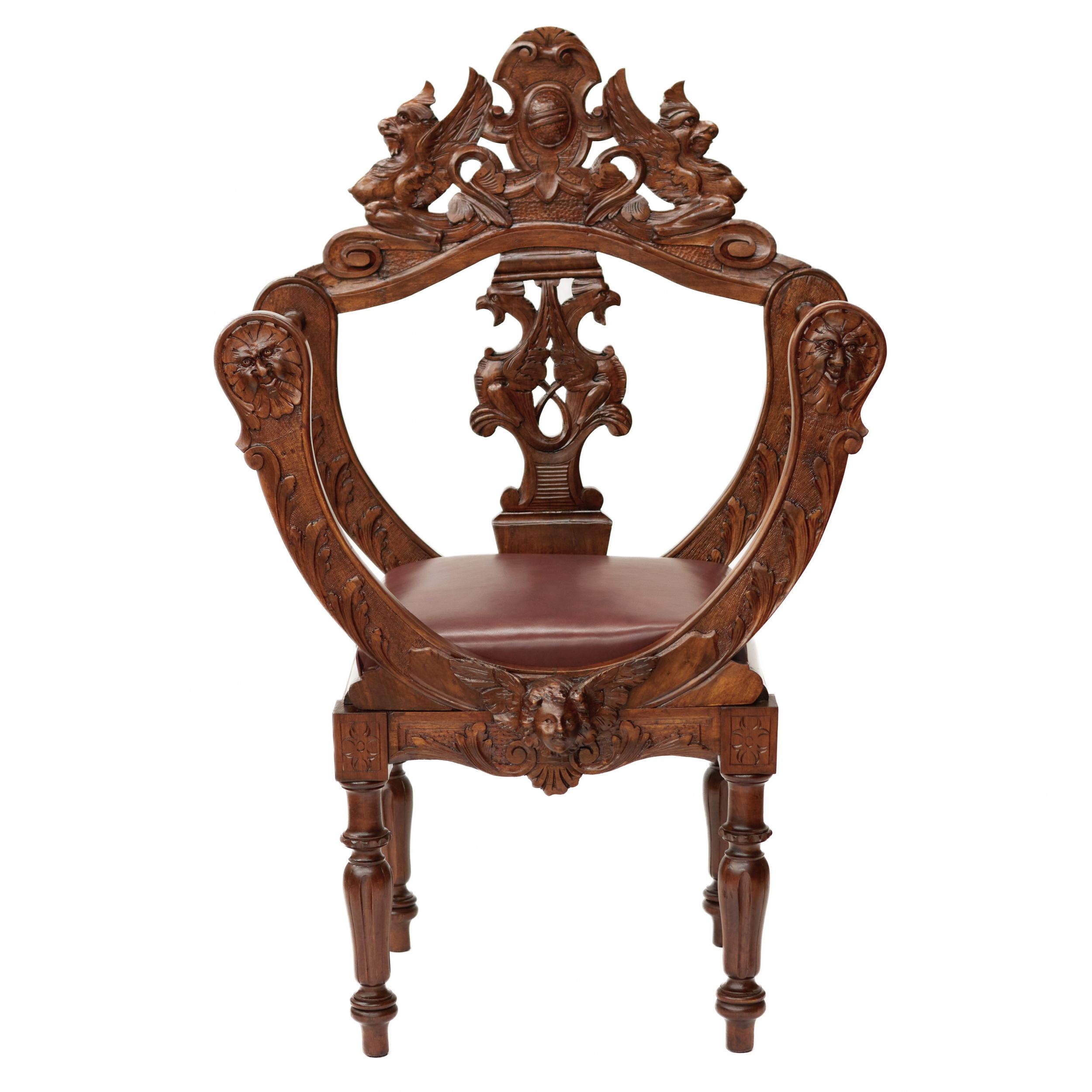 Carved, richly decorated walnut chair. 19th century - Image 2 of 6