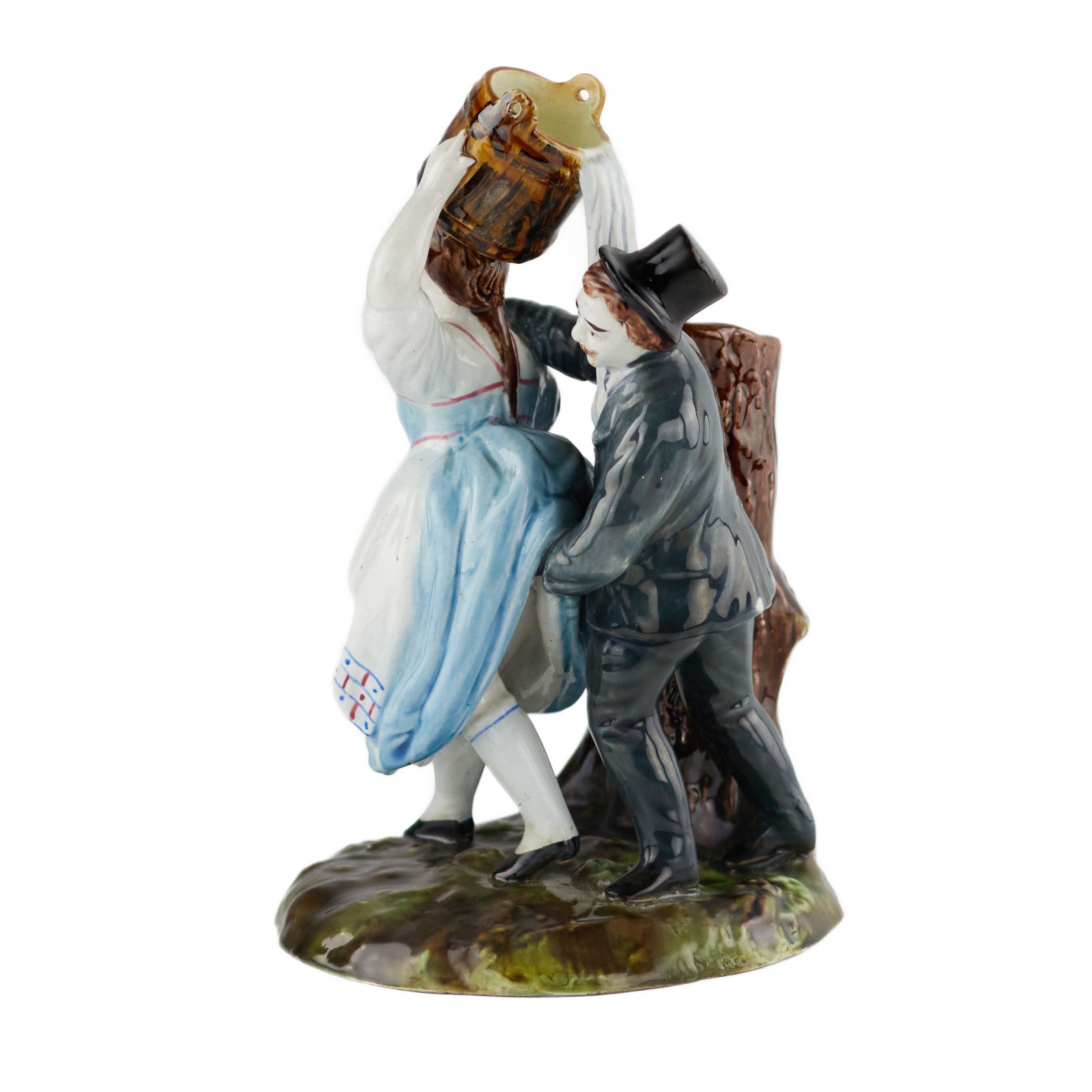 Faience pencil figurine The Villager and the Lord. Kuznetsov factory in Tver. 19th century. - Image 3 of 9