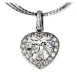 Gold 18K pendant HEART with a superb central diamond of 3.02 Carats. Vicenza. Italy.