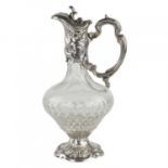 Portuguese crystal wine jug in silver. 19th century.