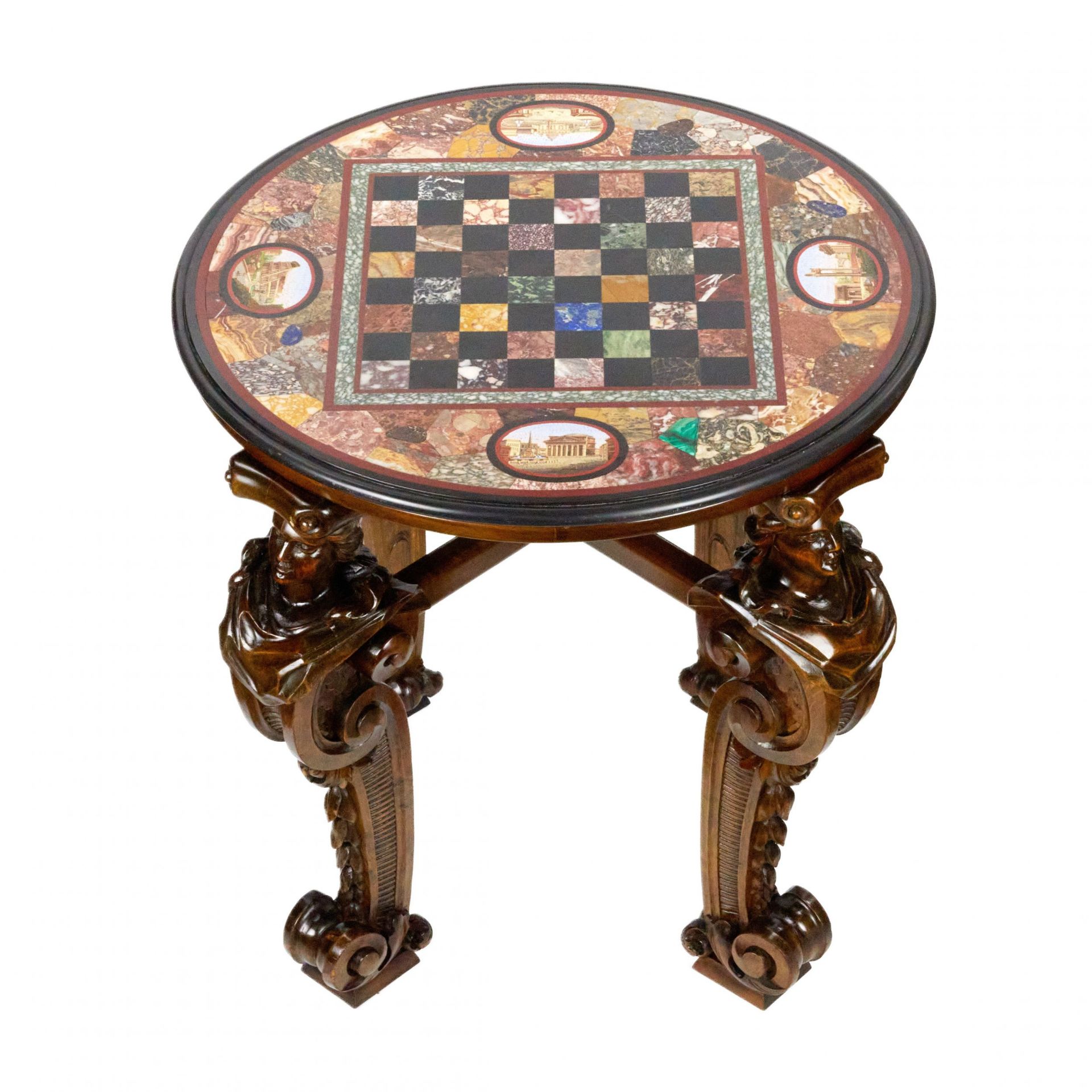 An impressive chess table with precious Roman mosaics on carved legs. - Bild 5 aus 10