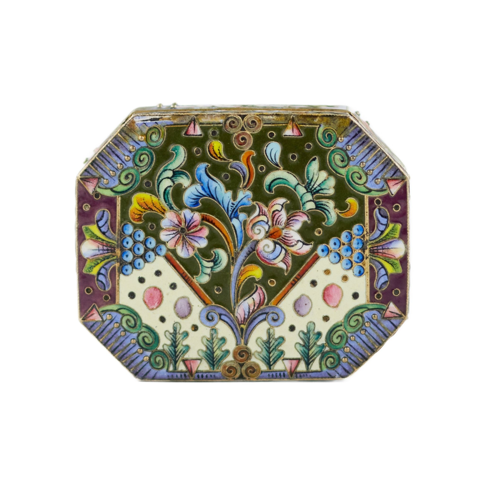 Russian, silver snuff box of the Art Nouveau era, with enamels, 6 Moscow artel. 1908-1917. - Image 4 of 10