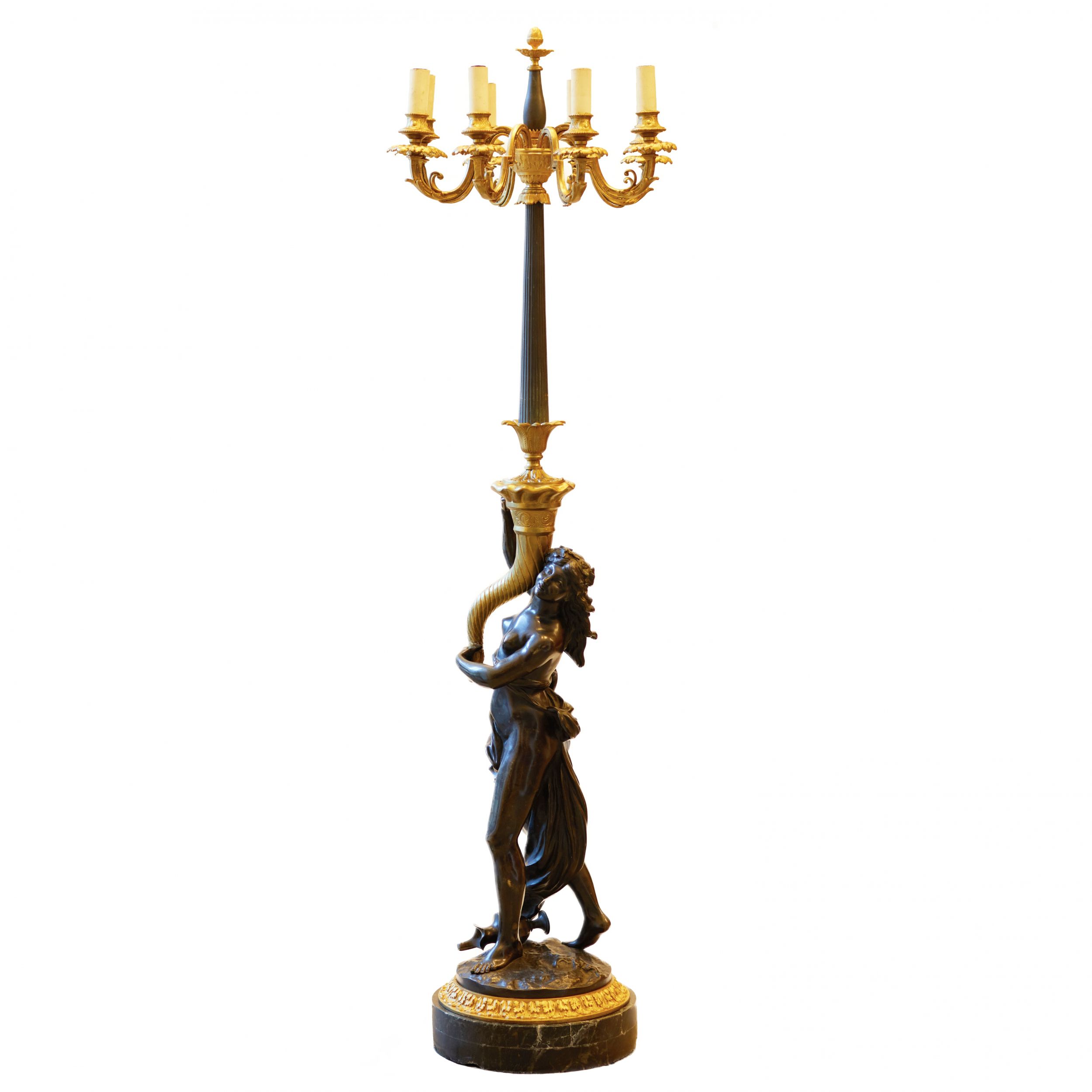 French floor lamp made of gilded and patinated bronze. The turn of the 19th and 20th centuries. - Image 2 of 5