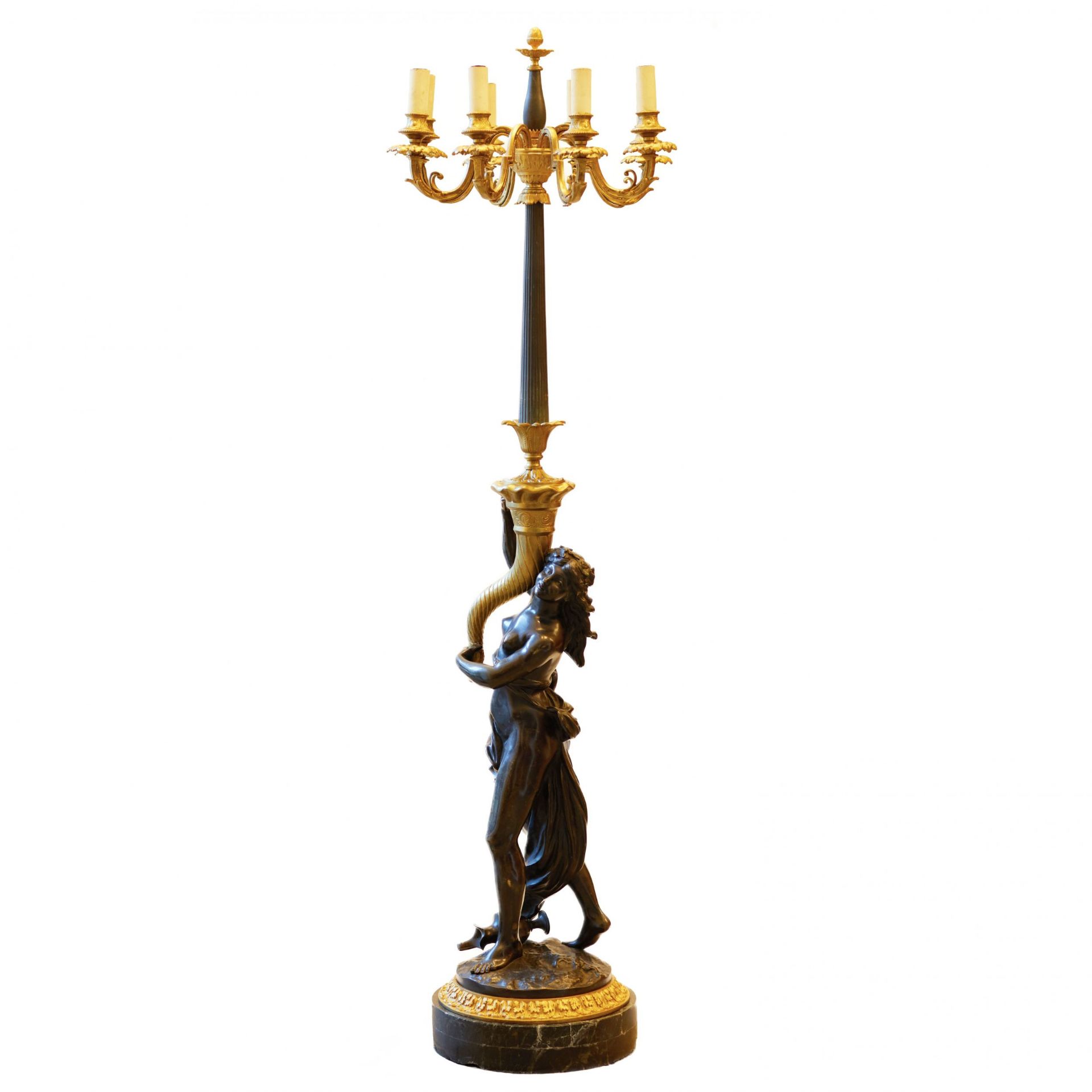 French floor lamp made of gilded and patinated bronze. The turn of the 19th and 20th centuries. - Image 2 of 5