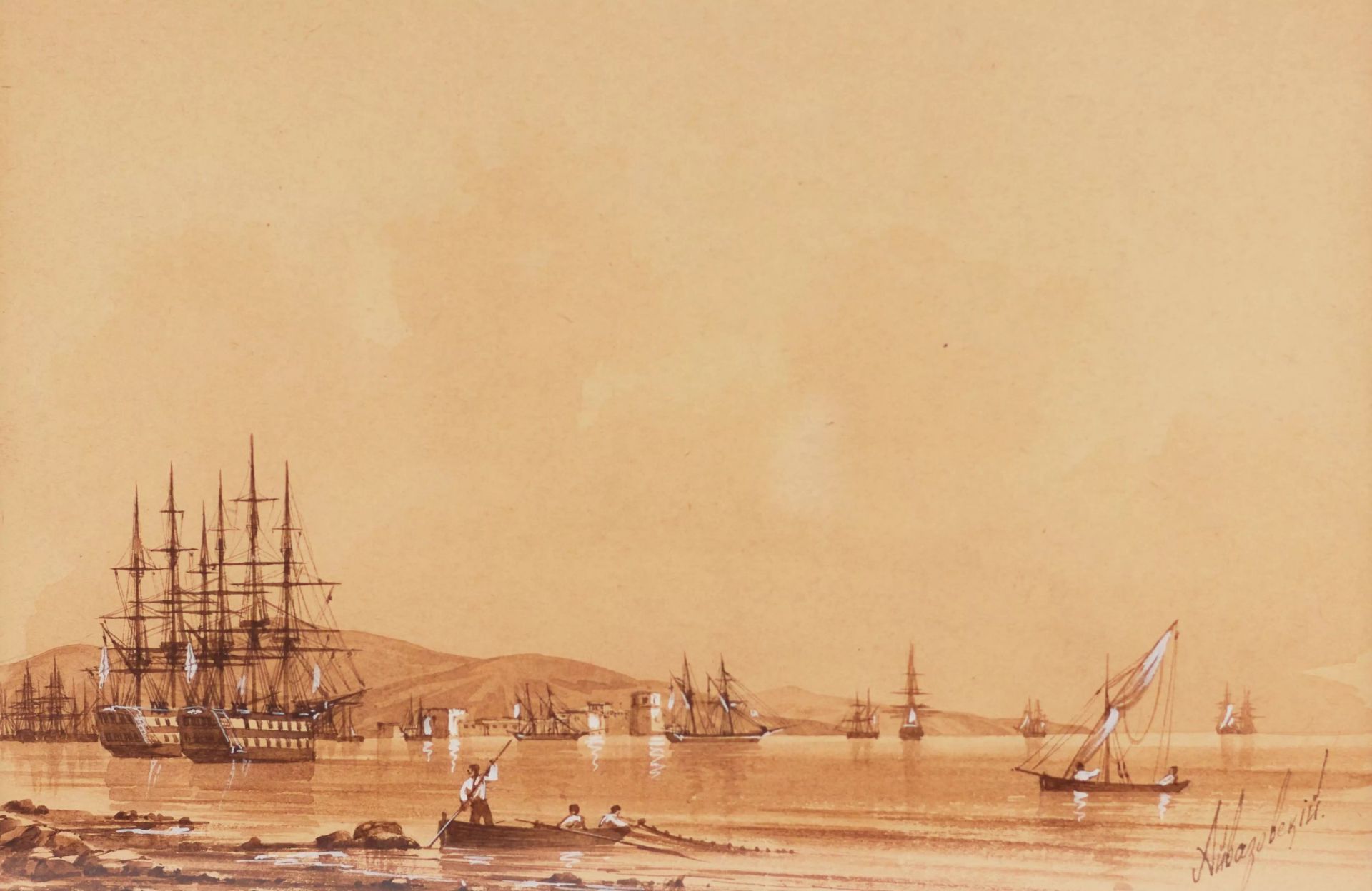 Ivan Aivazovsky. Watercolor. Crimean harbor. 1817-1900 - Image 2 of 4