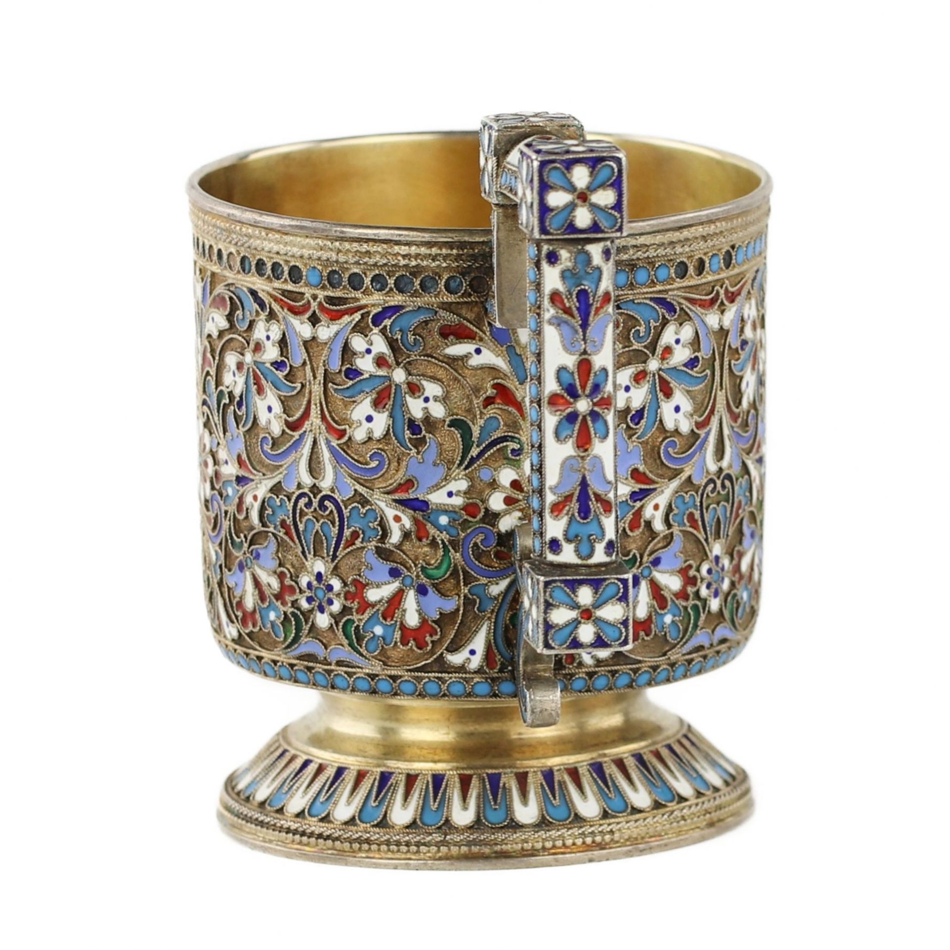 N.V. Alekseev. Silver glass holder in cloisonne enamels. Moscow. The turn of the 19th and 20th cent - Bild 4 aus 8