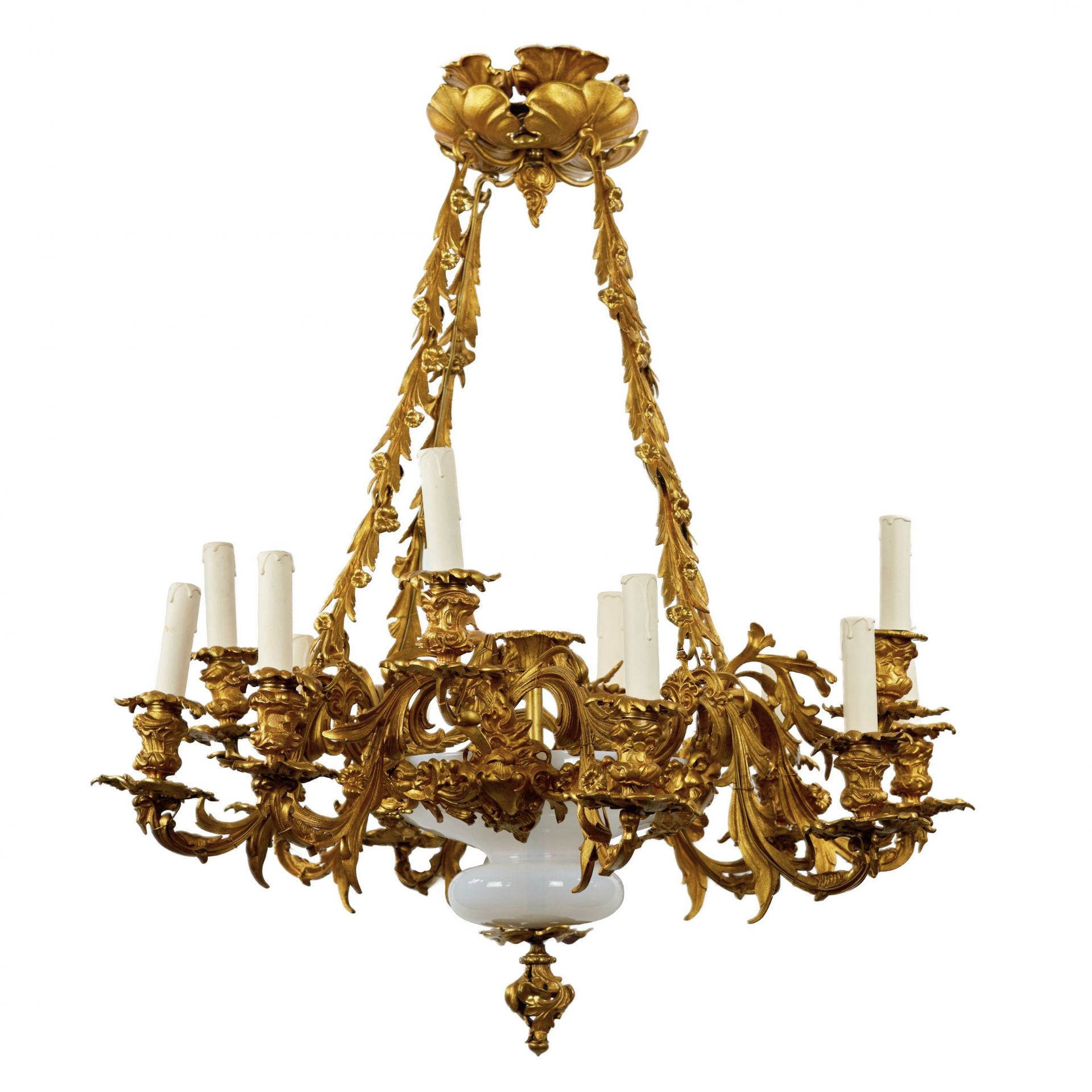 Bronze, gilded chandelier with Art Nouveau elements, 1900 - Image 3 of 7