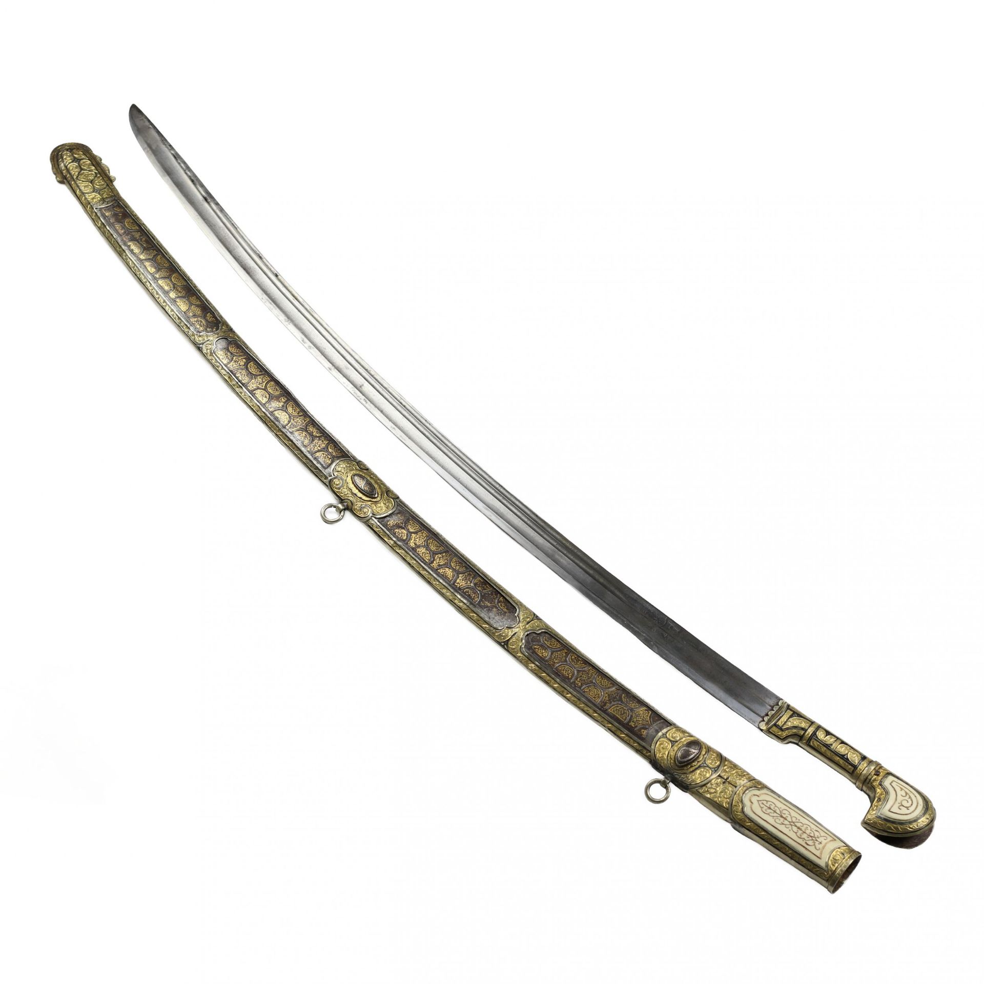 Caucasian saber with gilded silver and ivory decor. Russia. 19th century. - Bild 6 aus 8