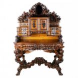 Magnificent carved bureau table in the Baroque neo-Gothic style. France 19th century.