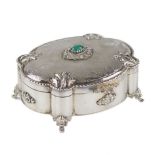 Italian, silver jewelry box of baroque shape. 20th century.