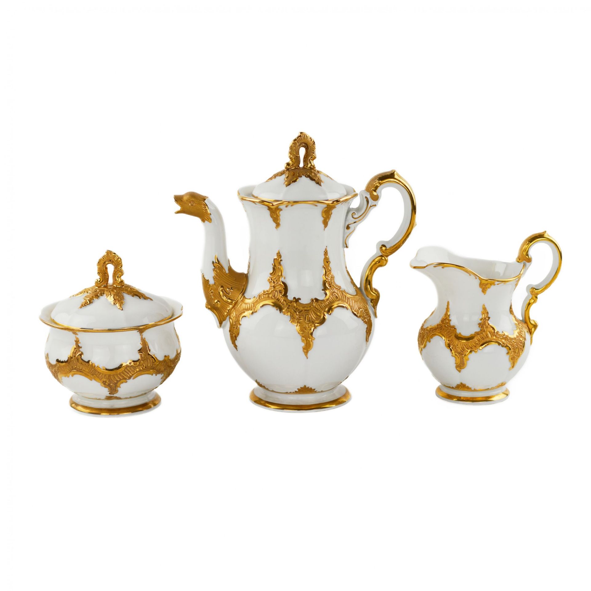 Luxurious mocha service for six people. Meissen. 20th century. - Image 6 of 8