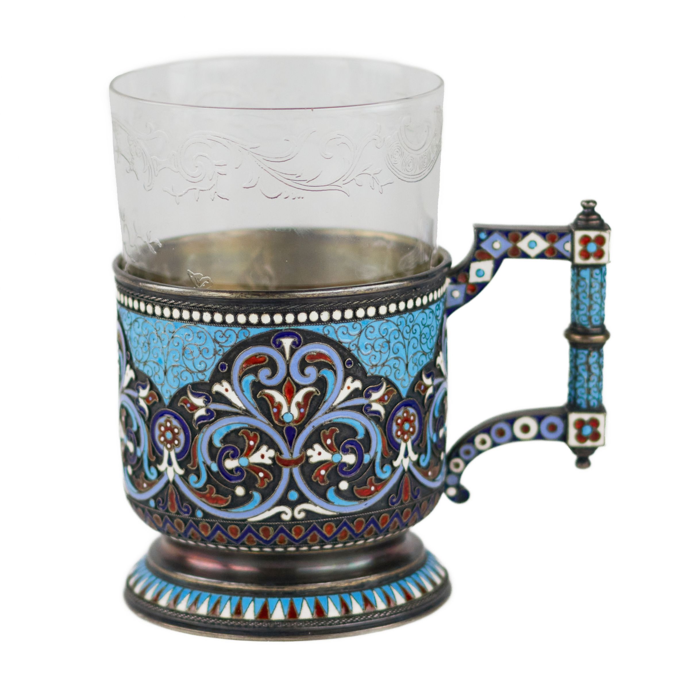 Nikolay ALEXEEV, silver cloisonne enamel glass holder in neo-Russian style. 1895 - Image 2 of 9