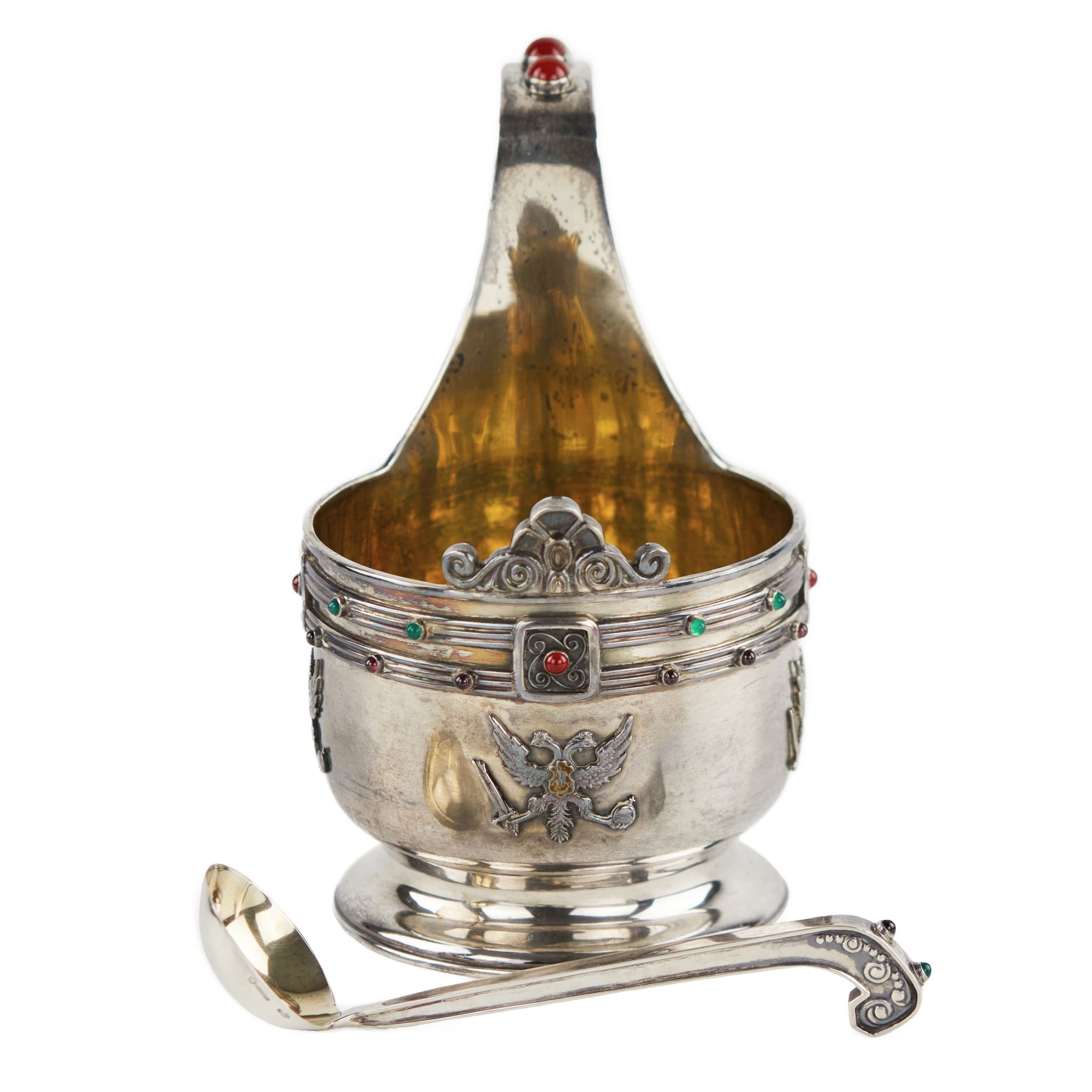 Large silver kovsh in Art Nouveau style by Faberge. Yuliy Rappoport. Early 20th century. - Image 4 of 9
