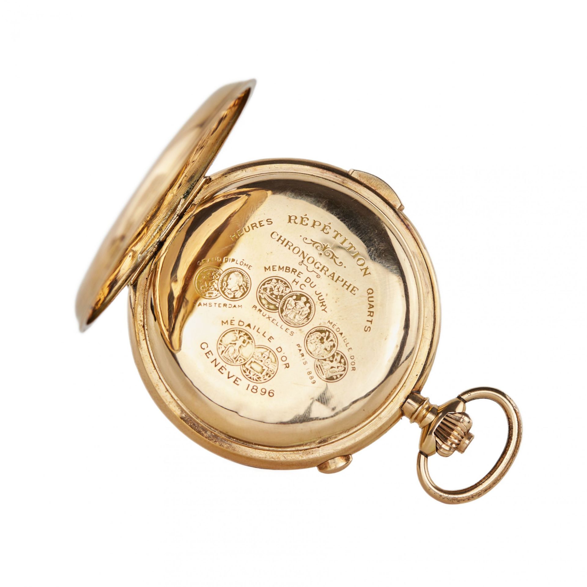 Heures Repetition Quarts Taschenuhr Chronographe 14k Gold Pocket Watch - Bild 6 aus 11