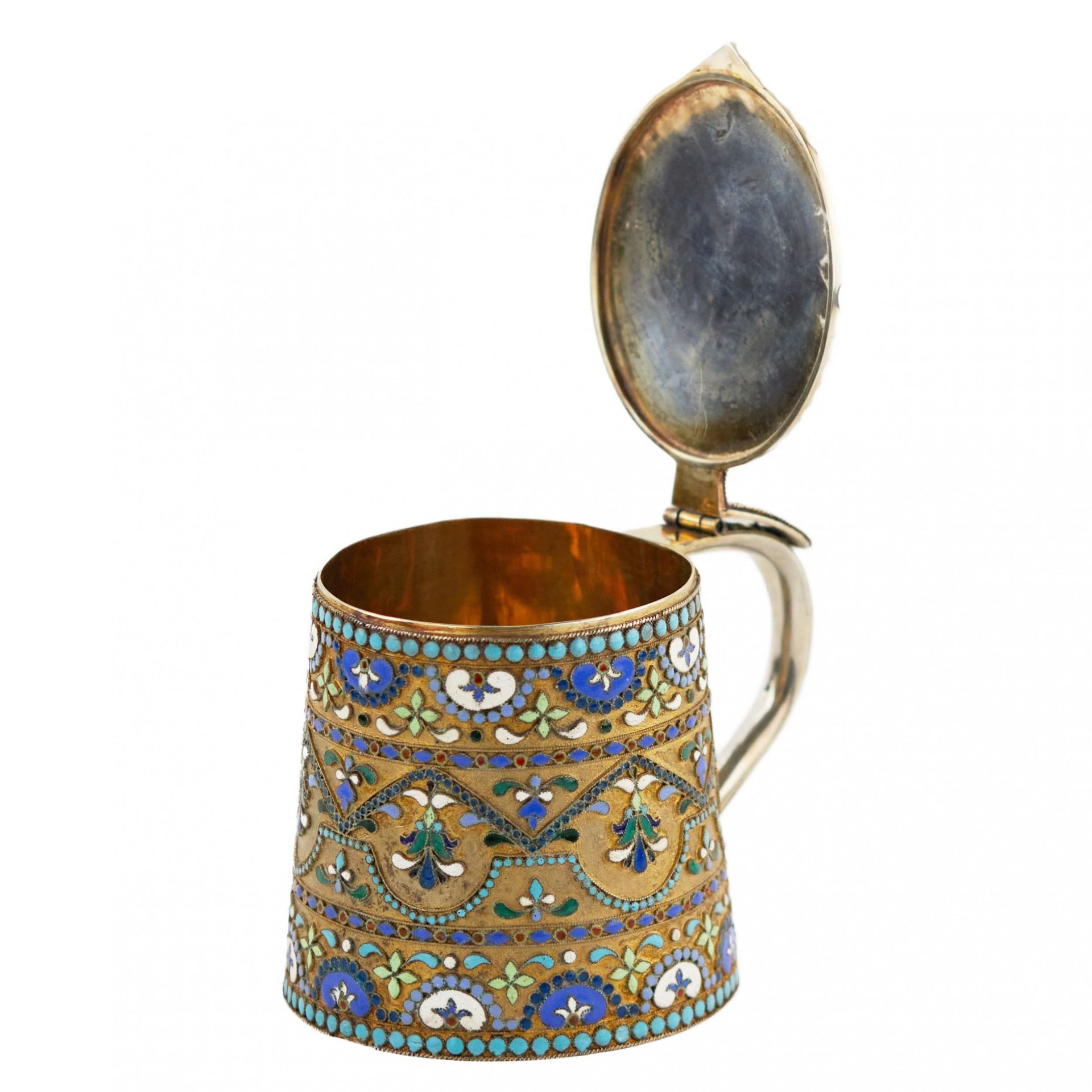 Russian, silver cloisonne enamel mug in neo-Russian style. 20th century. - Bild 5 aus 8