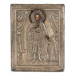 Icon of the Holy Blessed Prince Alexander Nevsky in a silver frame. The turn of the 19th-20th centur