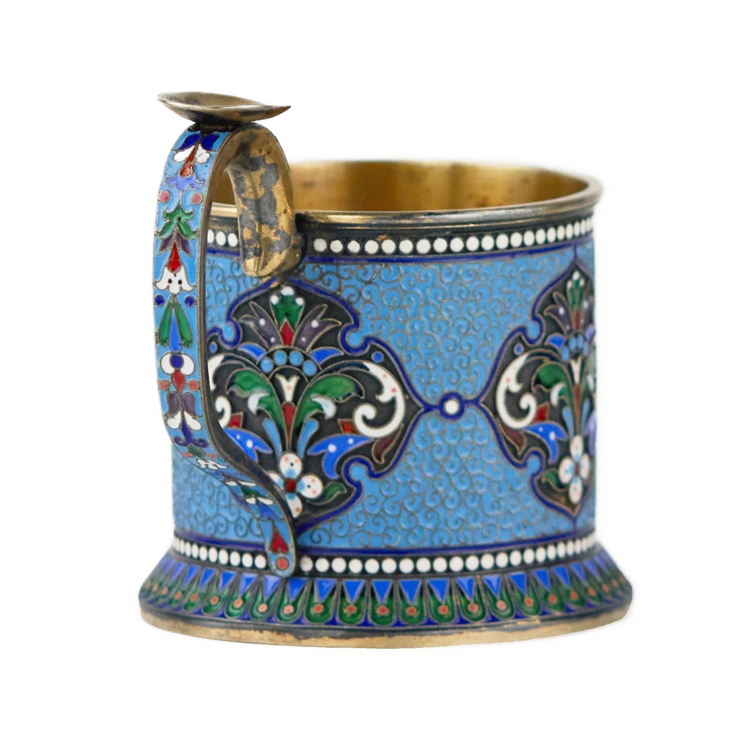 Silver glass holder in neo-Russian style with cloisonne enamel and gilding. Lyubavin. End of the 19 - Image 3 of 9