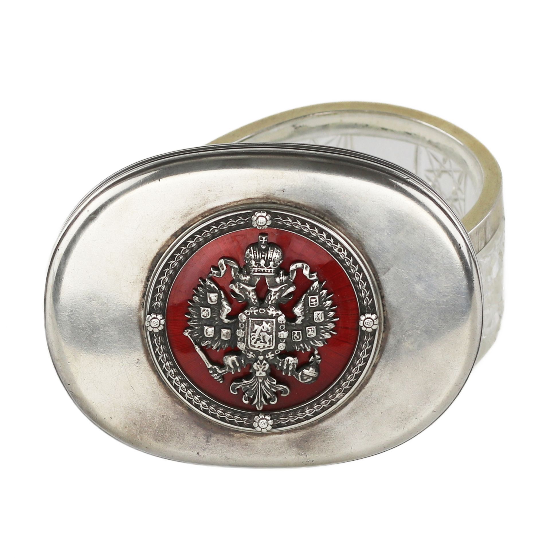 Crystal box in silver with the coat of arms of Russia on the lid. Early 20th century. - Image 4 of 6