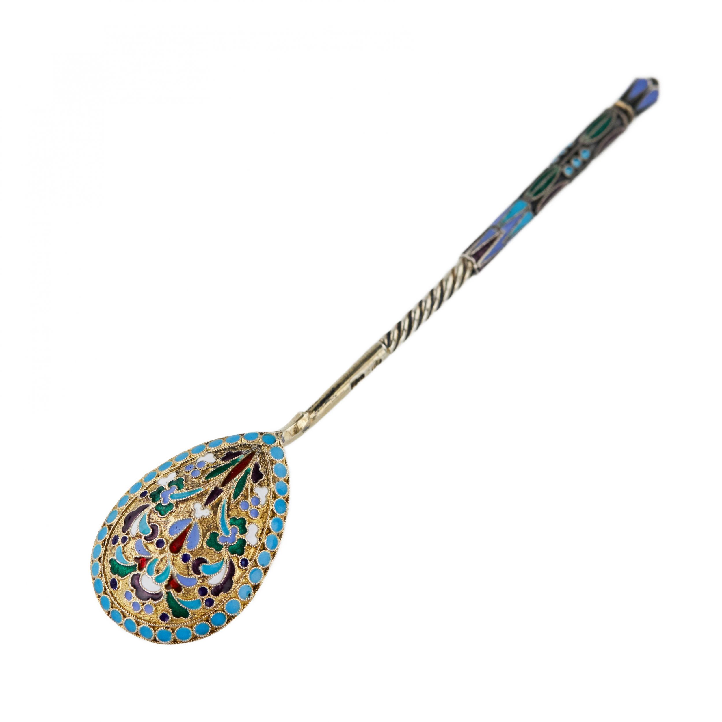 Silver glass holder with a spoon decorated with cloisonne enamel. Moscow 1908-1917. - Image 10 of 12