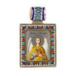 Russian, silver icon of the Archangel Raphael, painted and cloisonne enamels. Late 19th century.