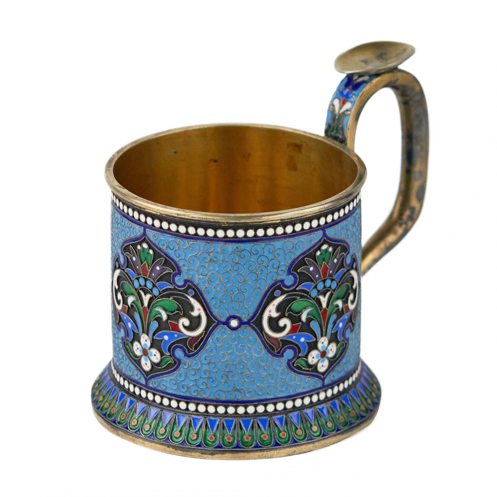 Silver glass holder in neo-Russian style with cloisonne enamel and gilding. Lyubavin. End of the 19 - Image 6 of 9