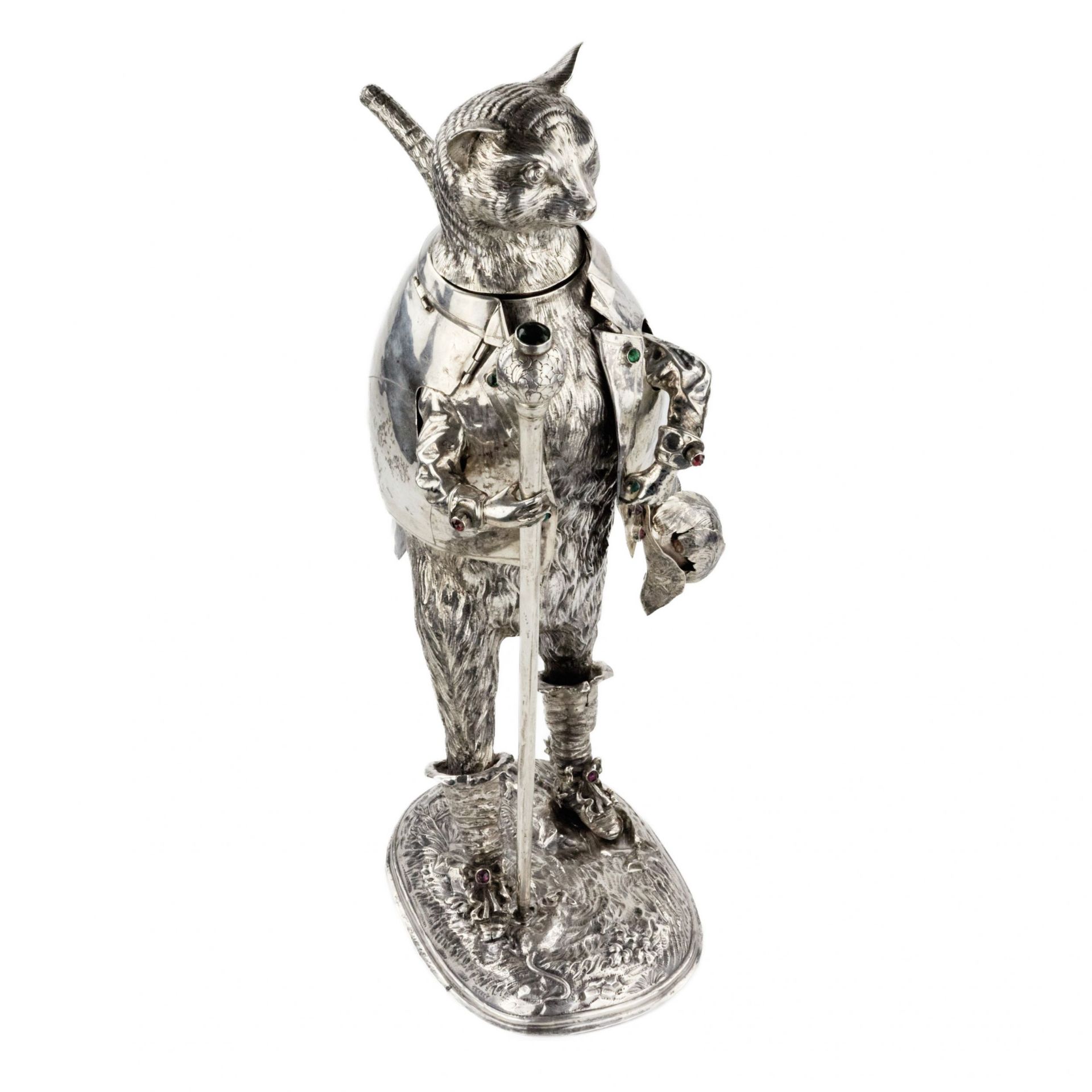 Catchy and ironic silver figure Cat in Boots. Gunther Grungessel. Hannau. 1883 - Image 4 of 11