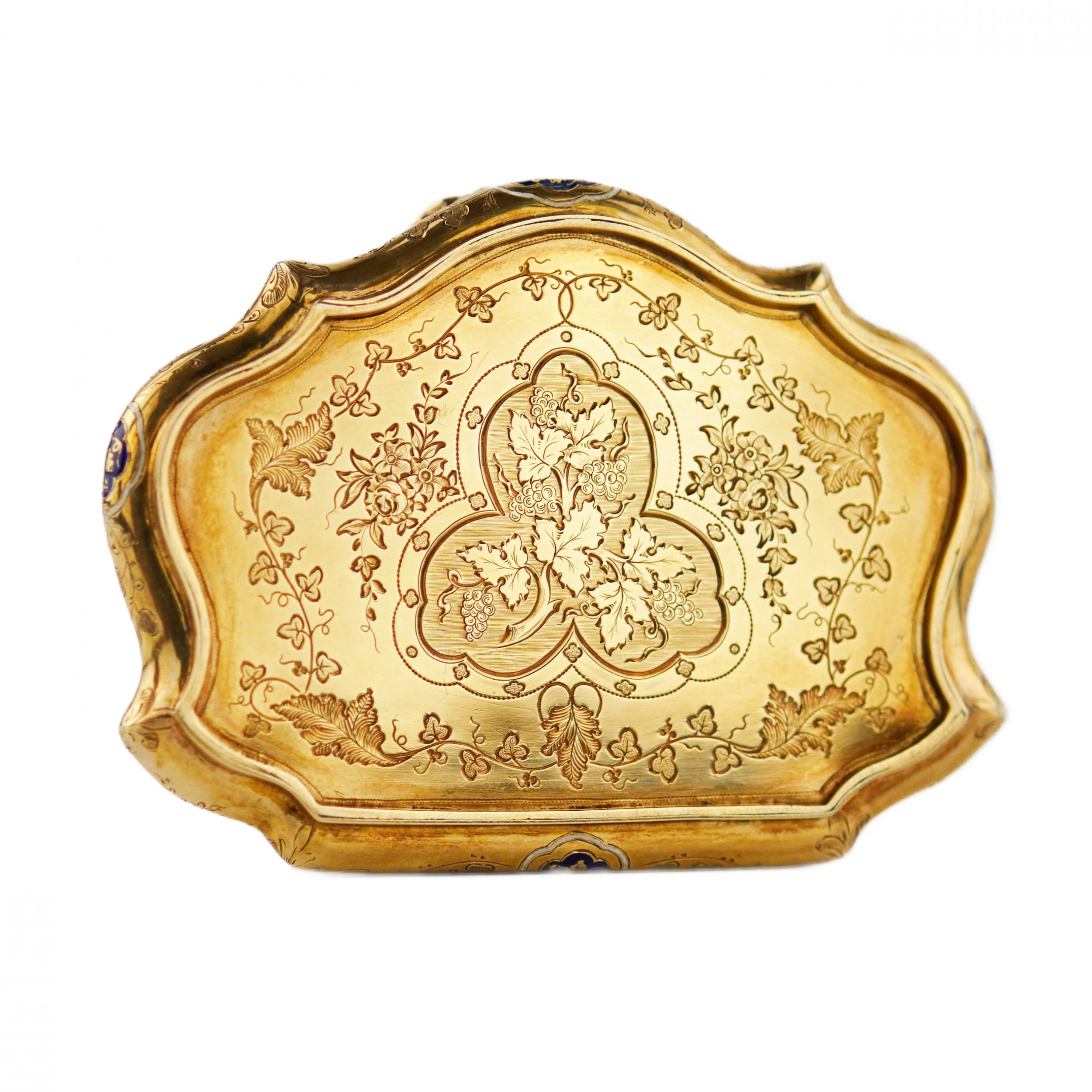 Gold snuff box with engraved ornament and blue enamel. 20th century. - Image 8 of 10