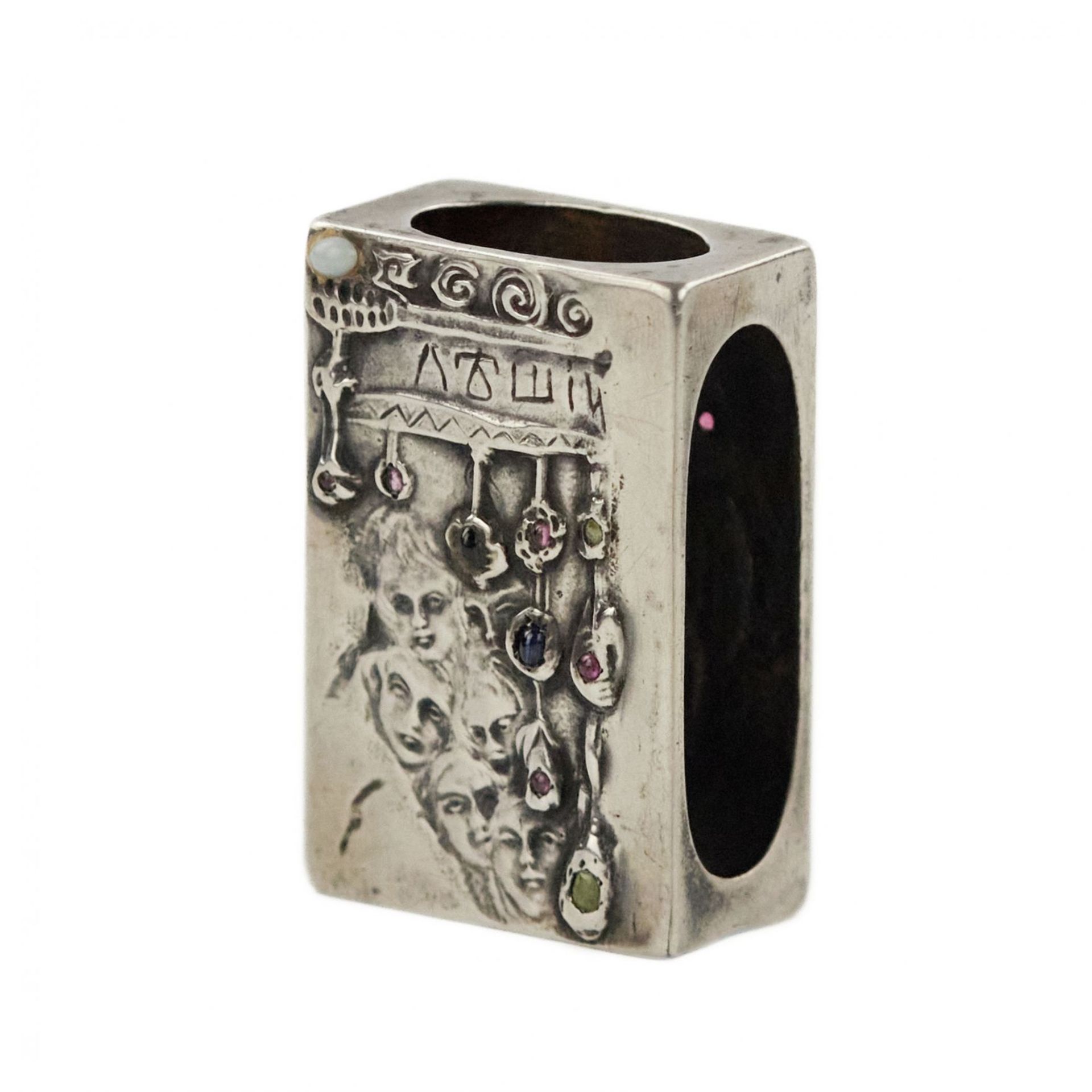 Silver match holder, made in the Russian Art Nouveau style, with the image of a goblin. - Bild 4 aus 6