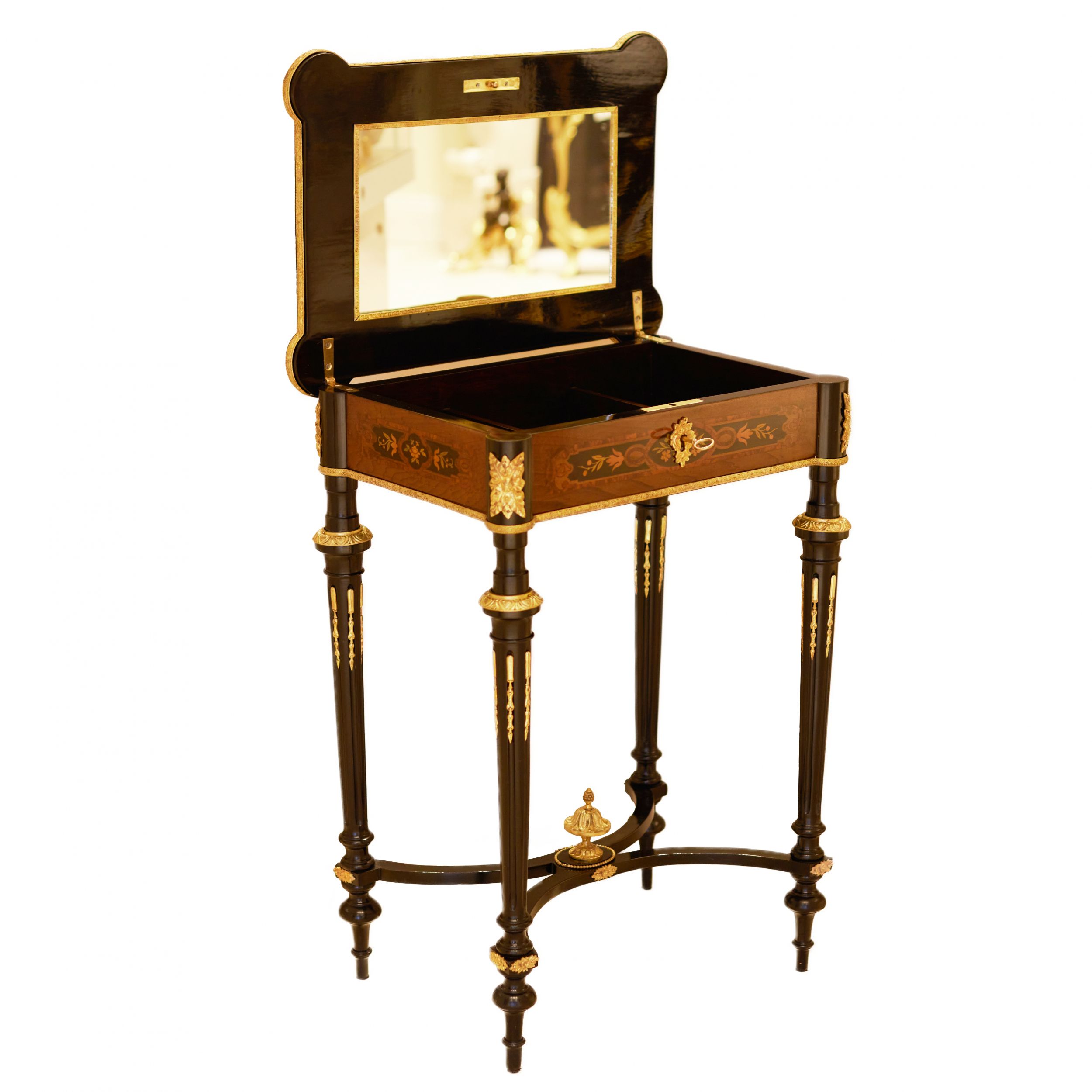 A lovely inlaid wood dressing table with gilded bronze. France late 19th century. - Image 6 of 9