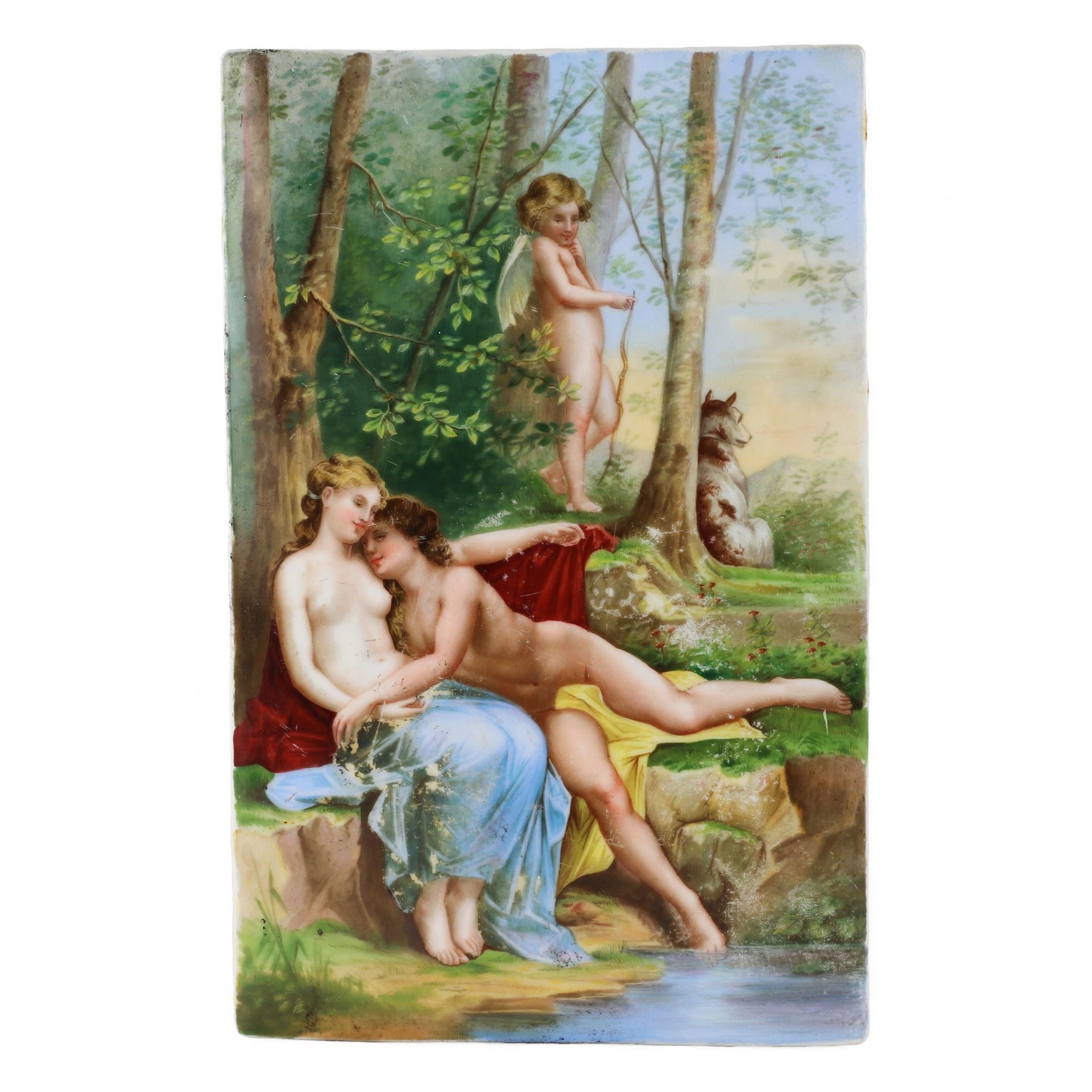 Porcelain plaque Lovers, Tricks of Cupid. Europe 19th century.