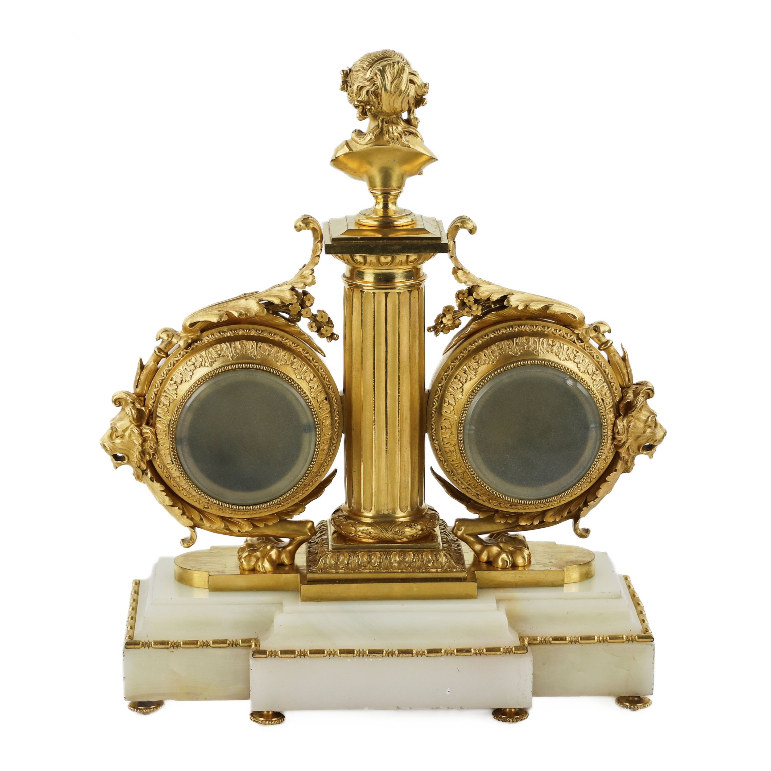 Tabletop instrument in white marble, gilded bronze: with clock, thermometer and barometer. 19th cent - Image 4 of 7