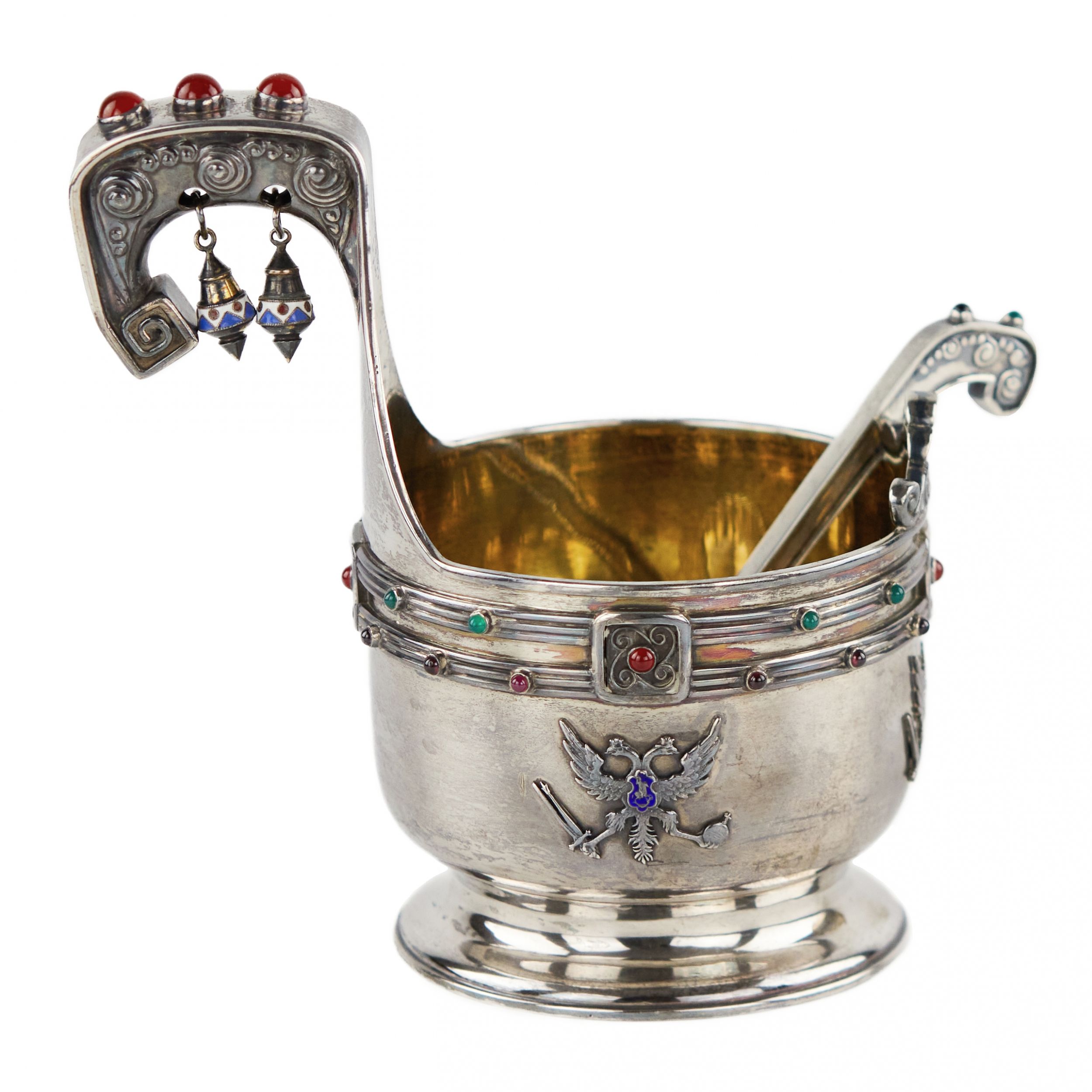 Large silver kovsh in Art Nouveau style by Faberge. Yuliy Rappoport. Early 20th century. - Image 2 of 9