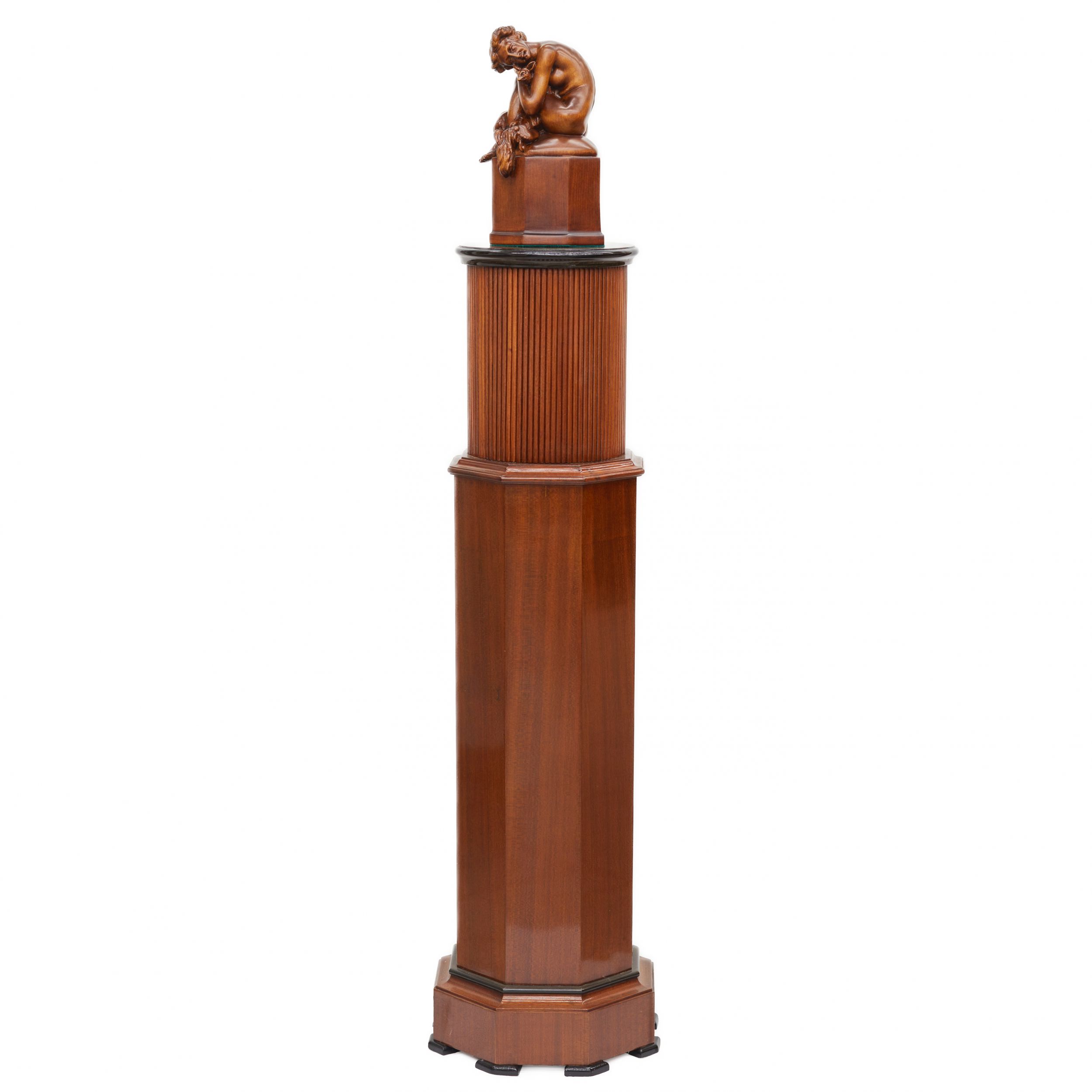 Console column in Art Deco style. With a carved figure of a nude lady and a fox. 20th century.