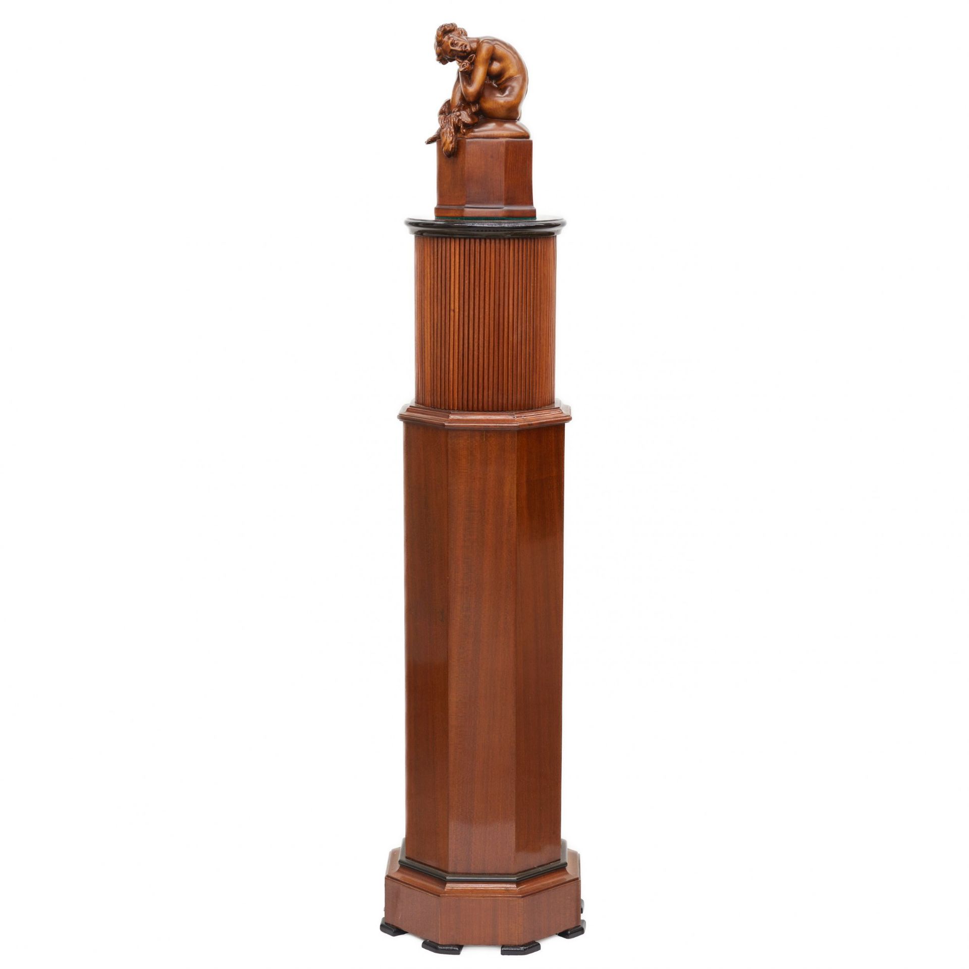 Console column in Art Deco style. With a carved figure of a nude lady and a fox. 20th century.
