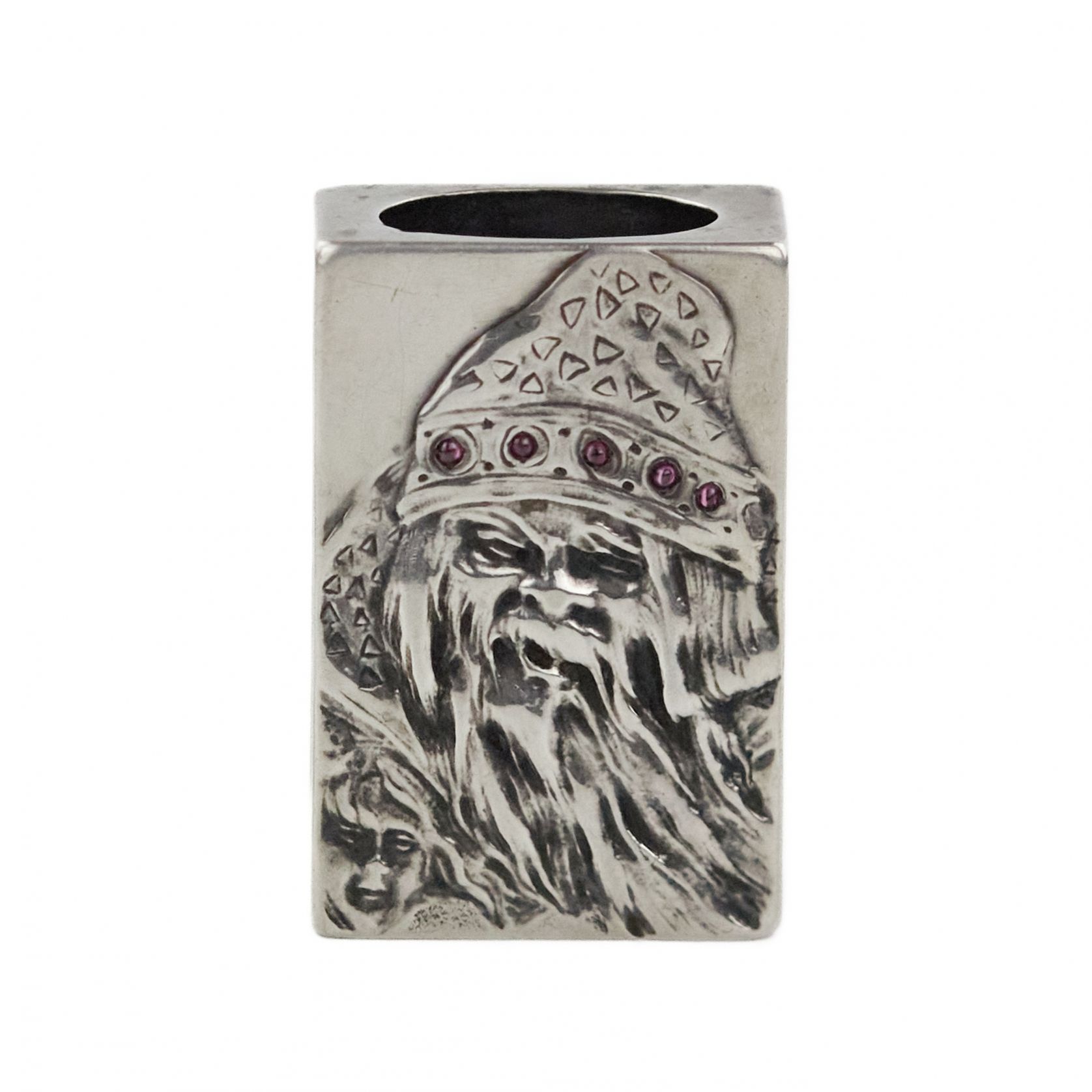 Silver match holder, made in the Russian Art Nouveau style, with the image of a goblin. - Image 2 of 6
