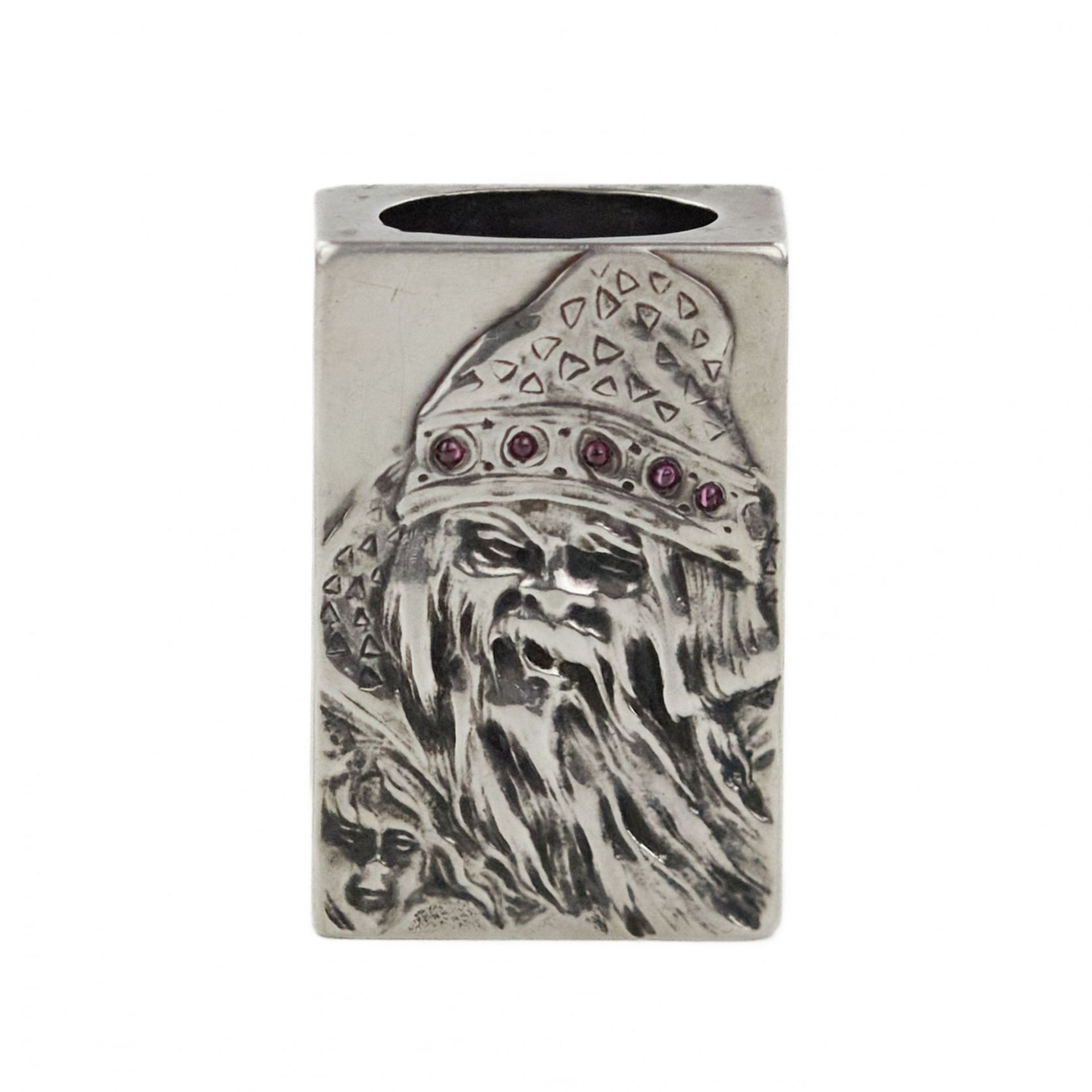 Silver match holder, made in the Russian Art Nouveau style, with the image of a goblin. - Bild 2 aus 6