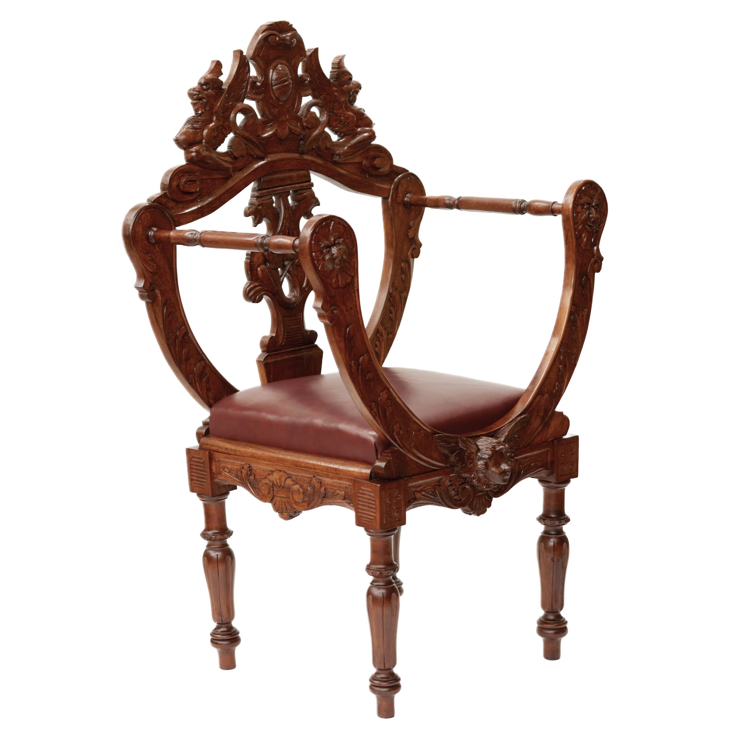 Carved, richly decorated walnut chair. 19th century - Image 3 of 6