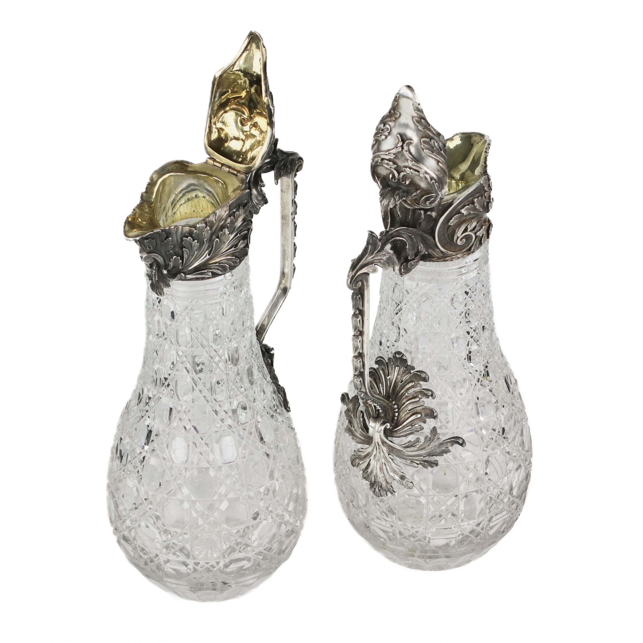 A magnificent pair of cast crystal wine jugs in superb BOLIN silver. Moscow. Russia 19th century. - Image 4 of 7