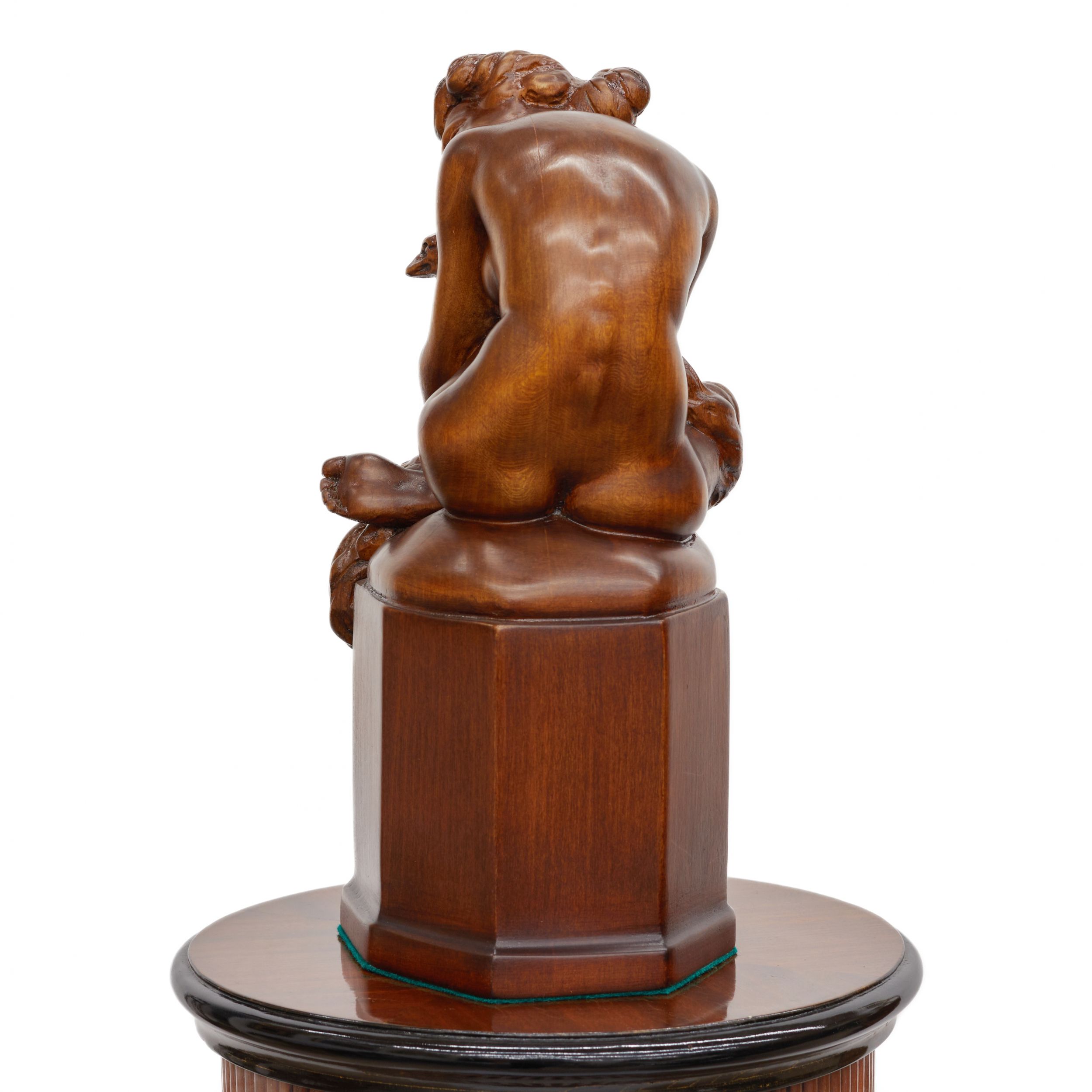 Console column in Art Deco style. With a carved figure of a nude lady and a fox. 20th century. - Image 4 of 8