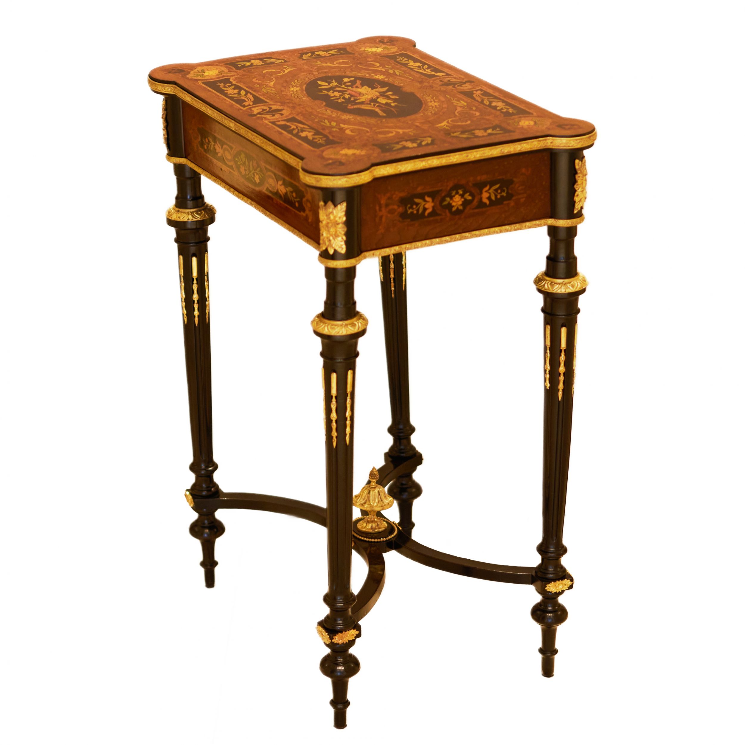 A lovely inlaid wood dressing table with gilded bronze. France late 19th century. - Image 4 of 9